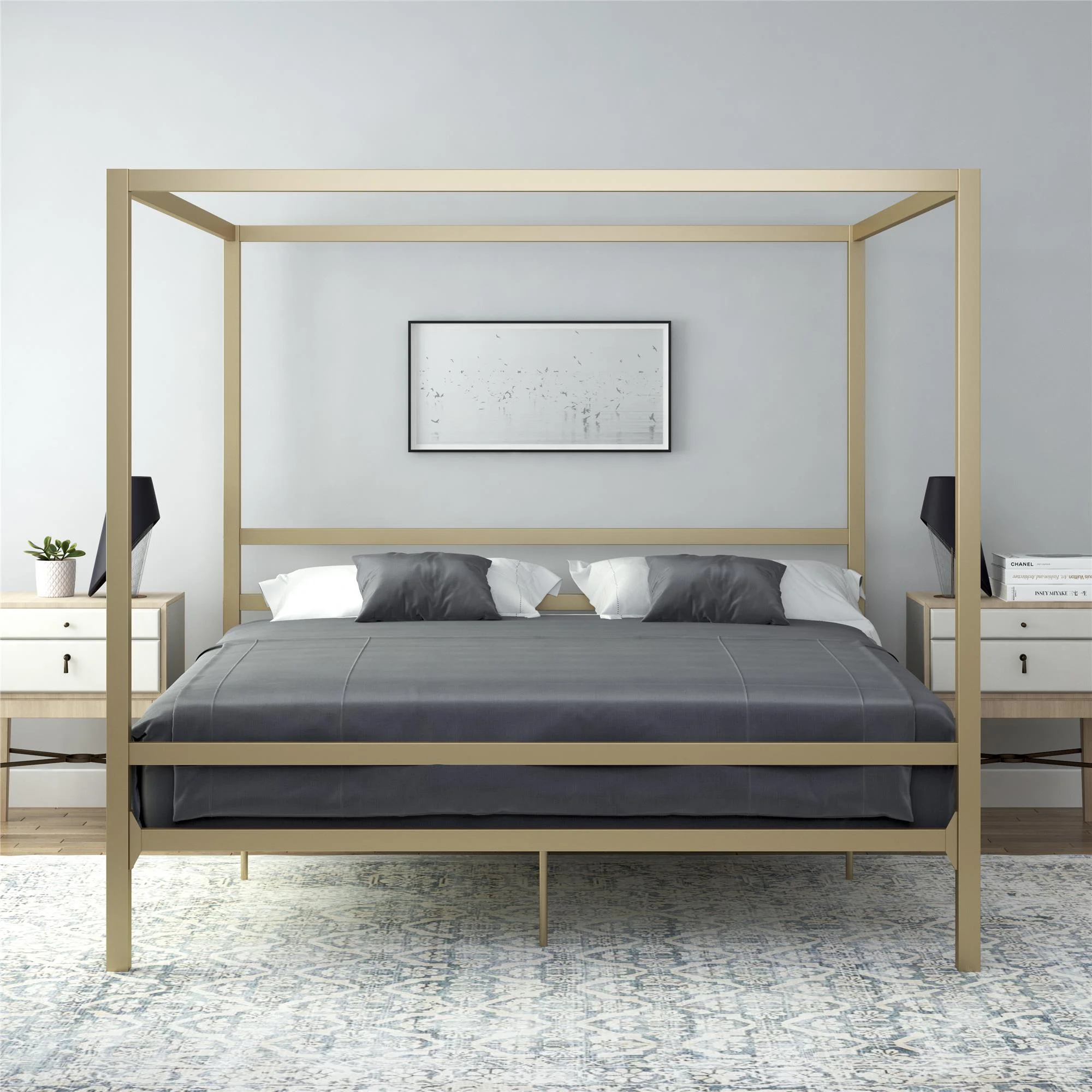 DHP Modern Metal Canopy Platform Bed Frame, King, Gold