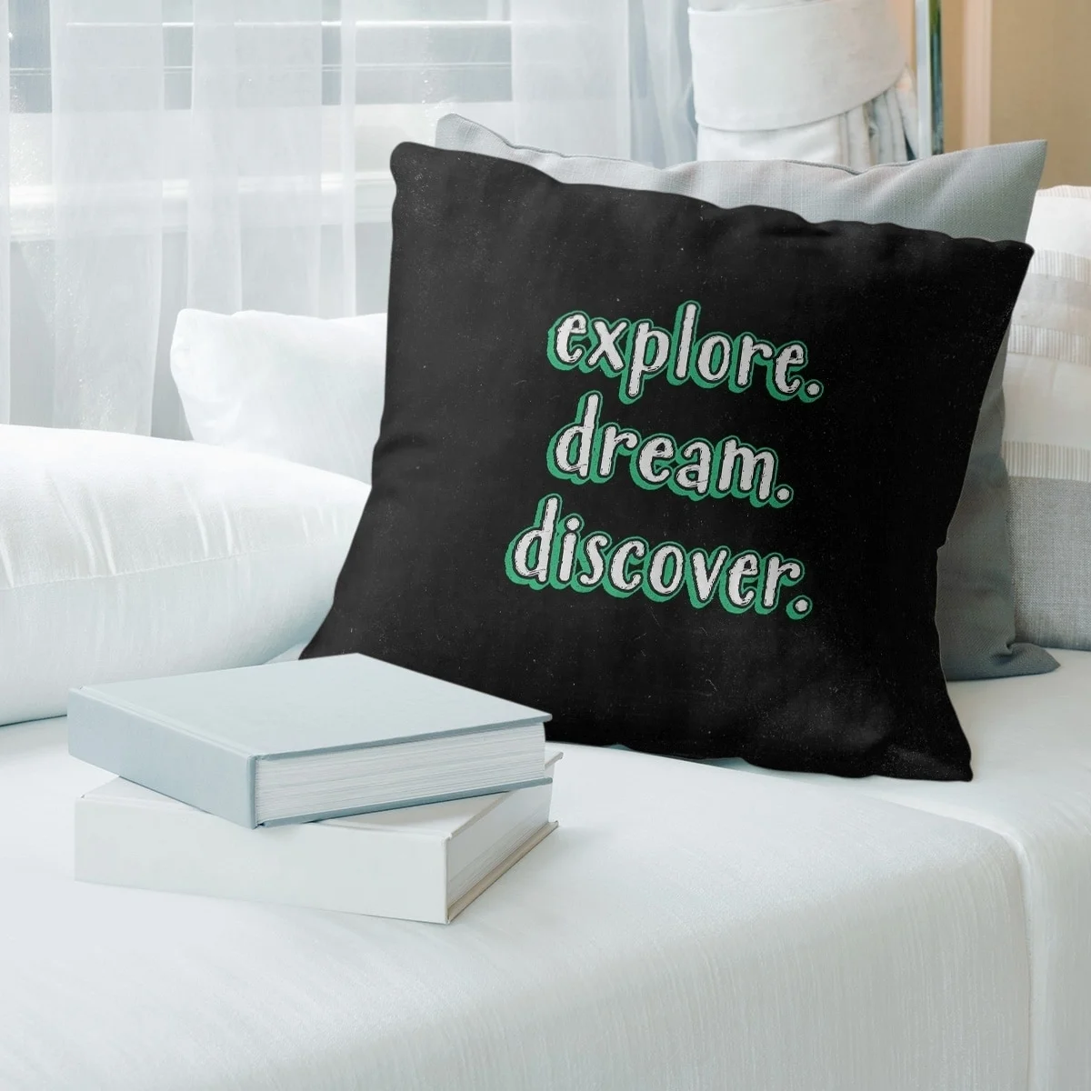 ArtVerse Quotes Explore Dream Discover Quote Chalkboard Style Pillow-Faux Linen 16 x 16 Medium