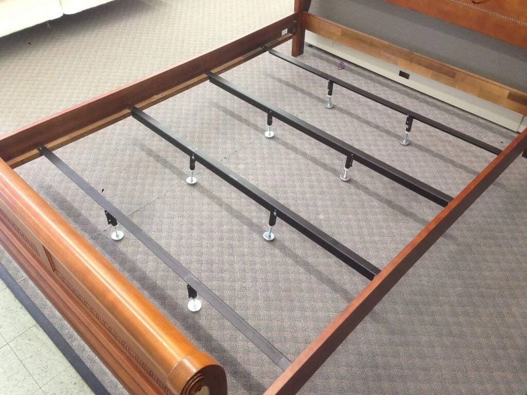 Heavy Duty Low Profile Center Supports For Headboard Footboard With Wooden Rails Adjustable Glide 8 Legs Queen Bed With 8 Non Skid Rubber Grippers