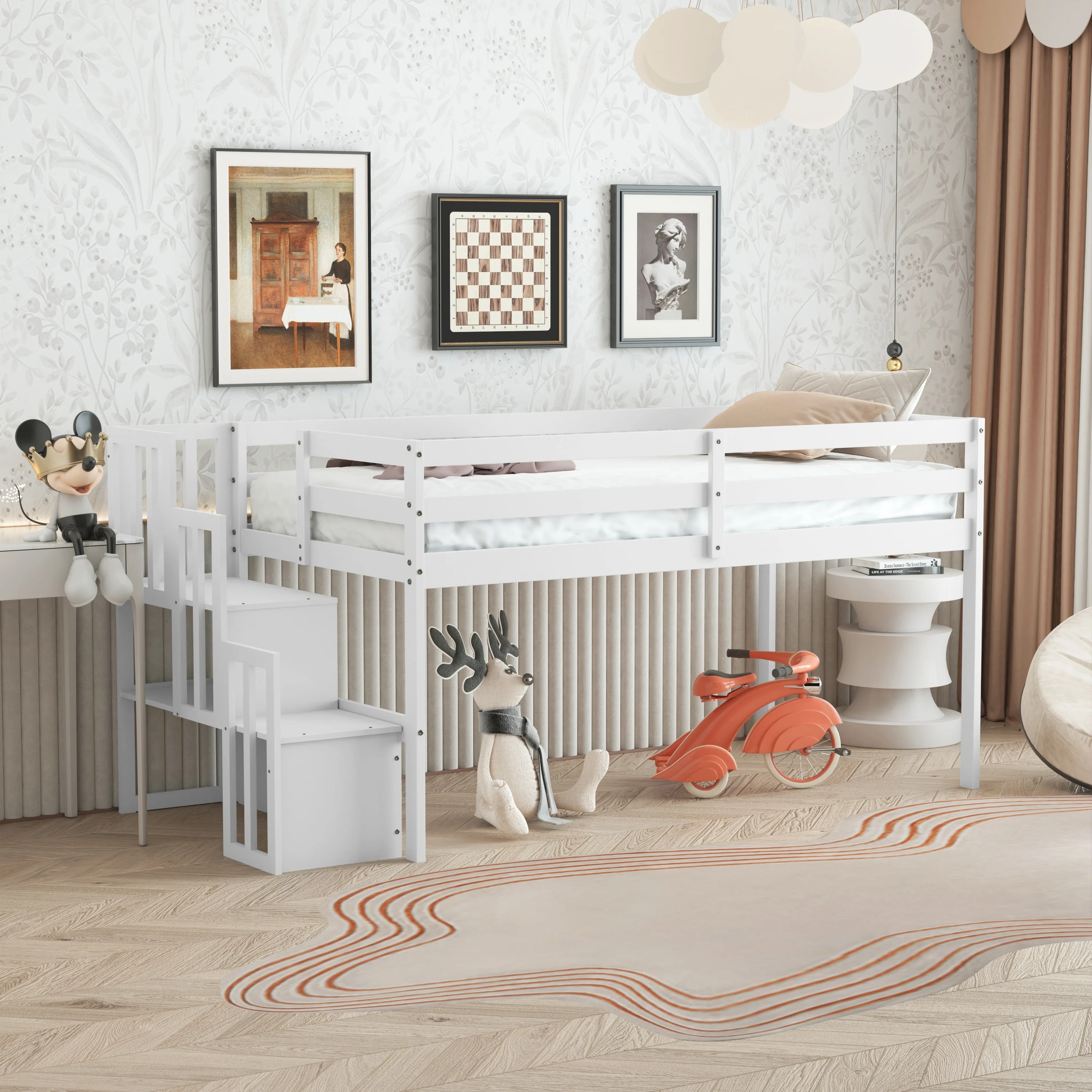 Loft Bed with Staircase,Storage,Twin size Grey