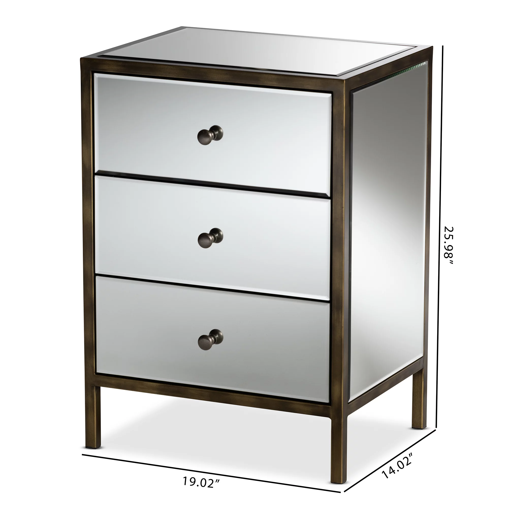 Naaman Modern and Contemporary Hollywood Regency Glamour Style Mirrored 3-Drawer Nightstand Bedside Table by Ember Interiors