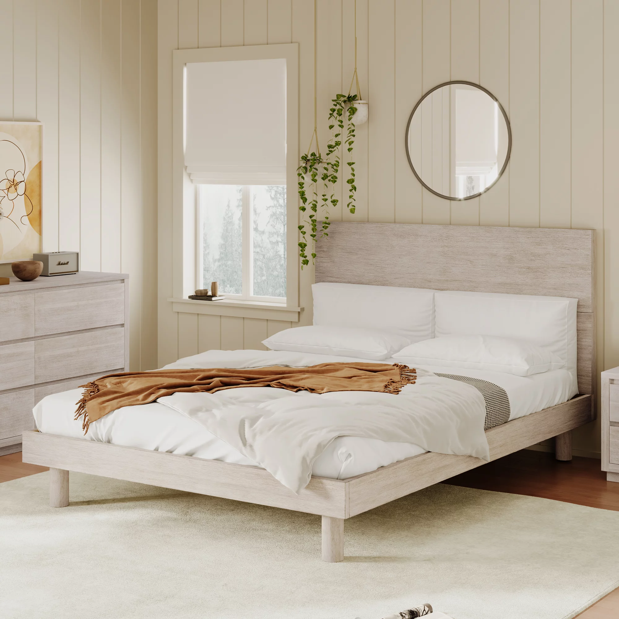 CoSoTower Modern Concise Style Solid Wood Grain Platform Bed Frame, Queen, Stone Gray