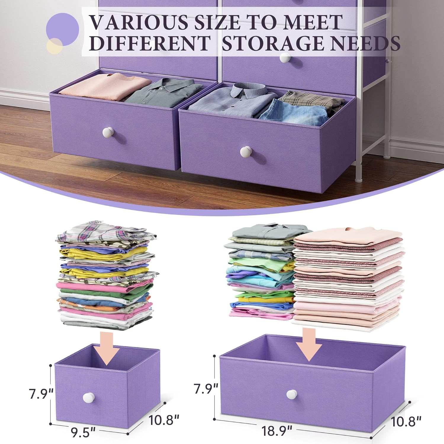 Dresser for Bedroom with 12 Drawer Purple Dresser for Girls Bedroom Dressers & Chest of Drawers for Bedroom, Nursery, Closet, Cute Dresser with Wooden Top & Metal Frame, Purple