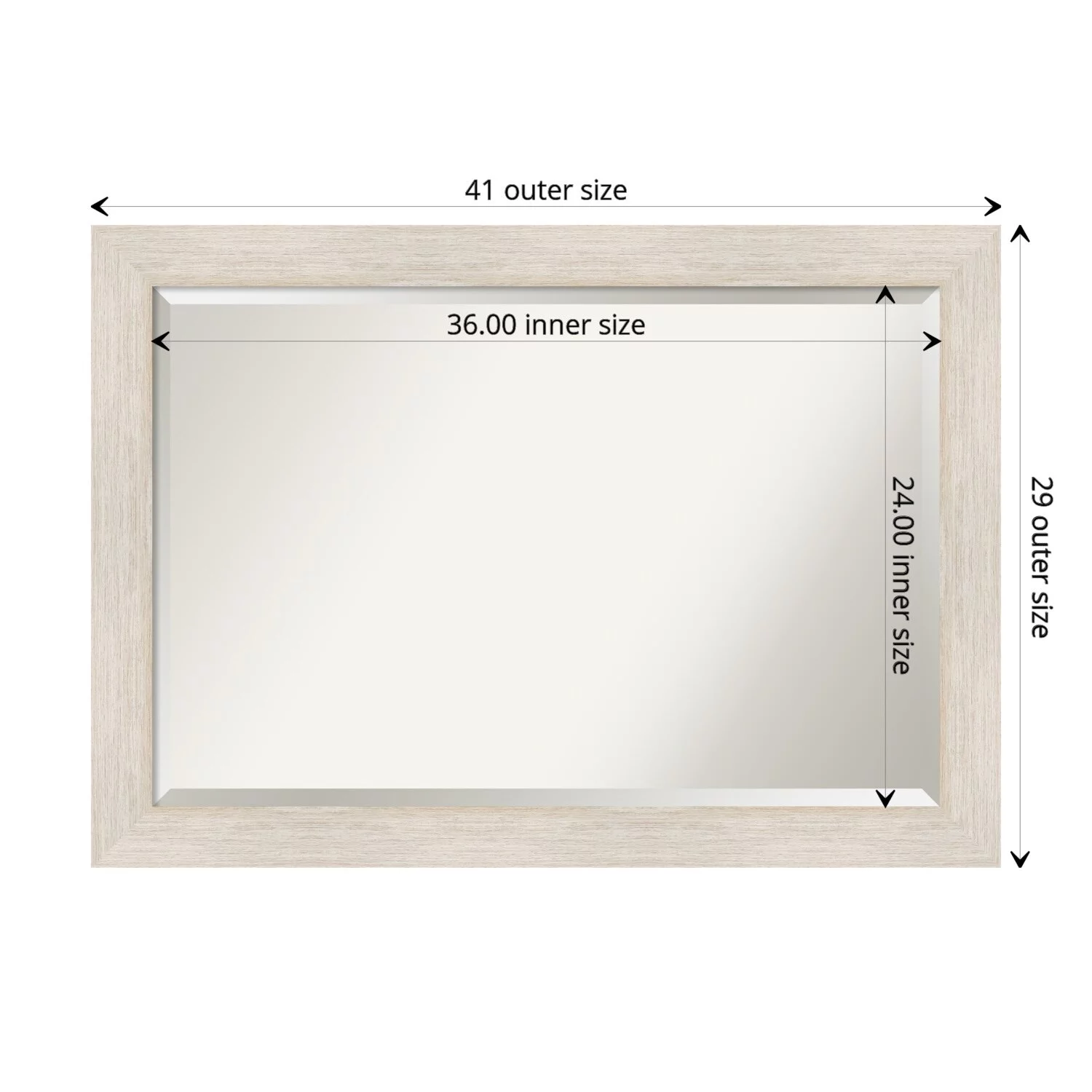 Amanti Art Beveled Wood Bathroom Wall Mirror - Hardwood Whitewash Frame - Hardwood White Wash Outer Size: 41 x 29 in