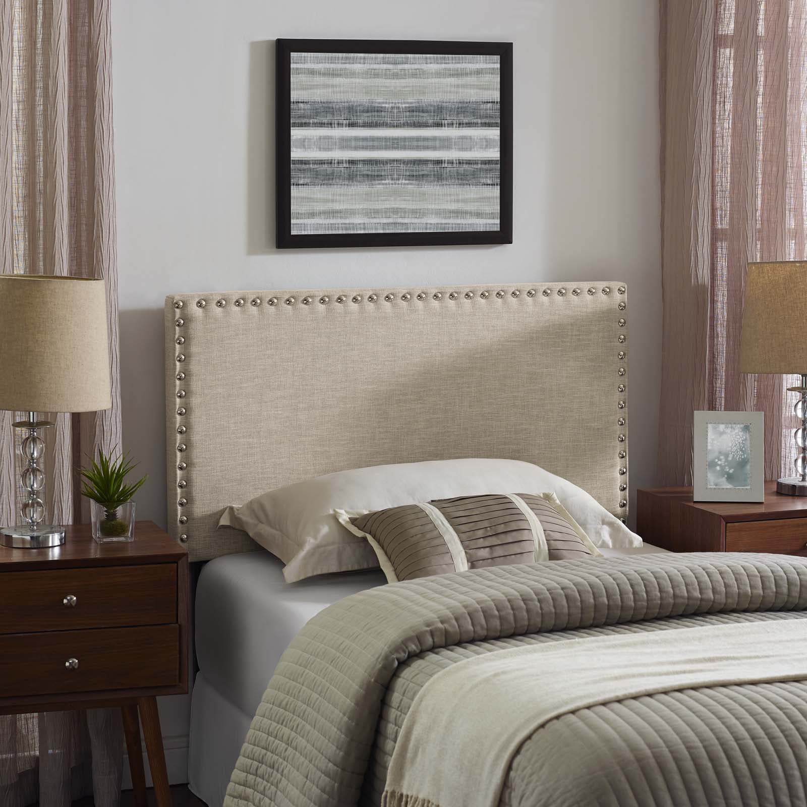 Modern Contemporary Urban Design Bedroom Twin Size Headboard, Fabric, Beige