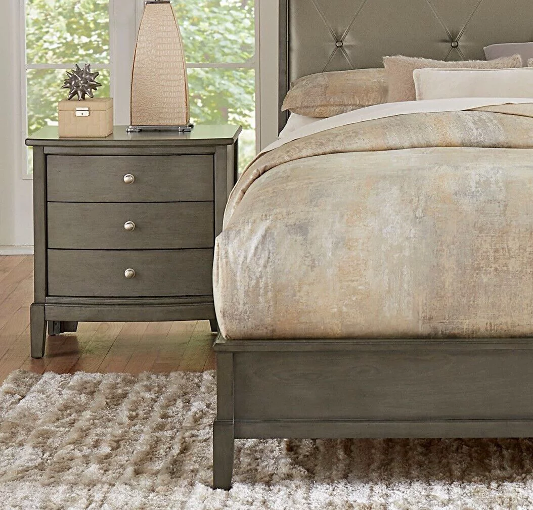 Gray Finish 4pc Wooden Bedroom Furniture Set King Bed Dresser Mirror Nighstand Set Transitional Style