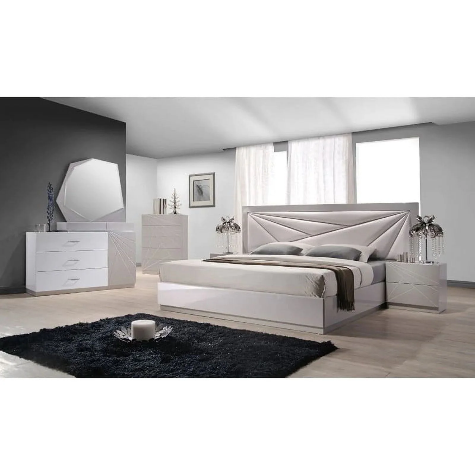 Florence 5-Piece Bedroom Set, White and Light Gray, King