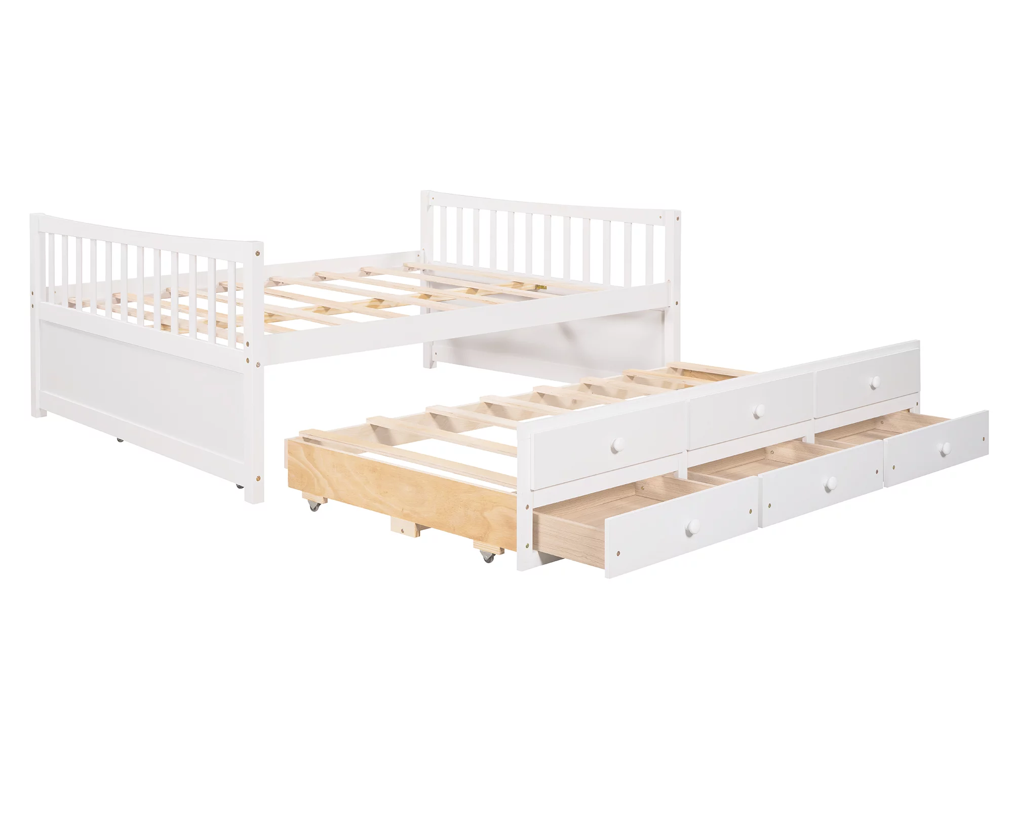 Docooler Full size Daybed with Twin size Trundle and Drawers, Full Size, White,Overall Product Dimension: 79.5