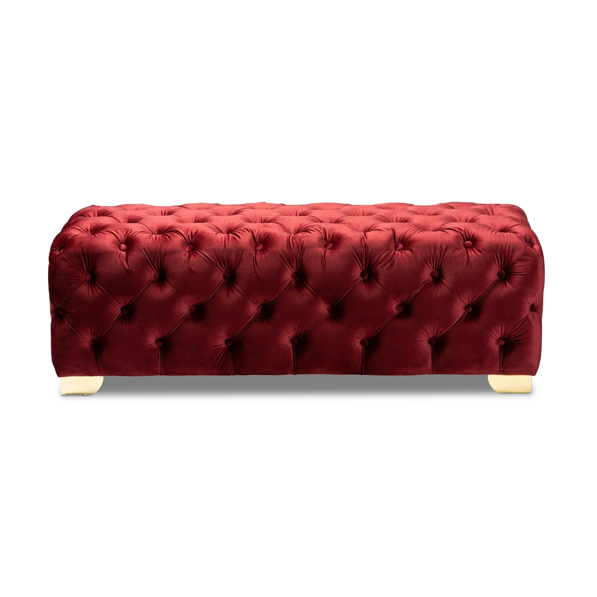 Gracewood Hollow  Solanki Velvet Fabric Ottoman Bench Burgundy