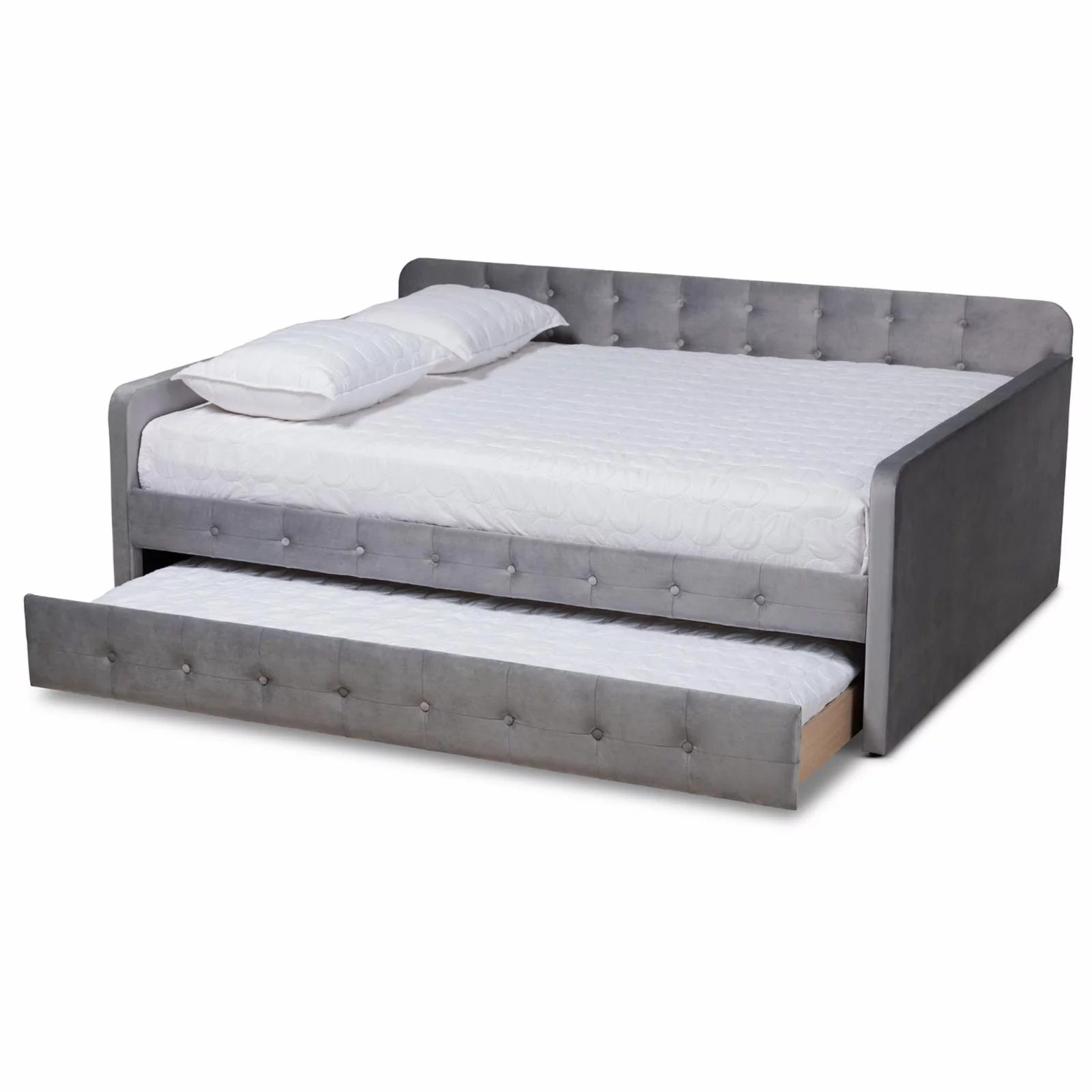 Baxton Studio Jona Gray Velvet Upholstered Queen Size Daybed with Trundle