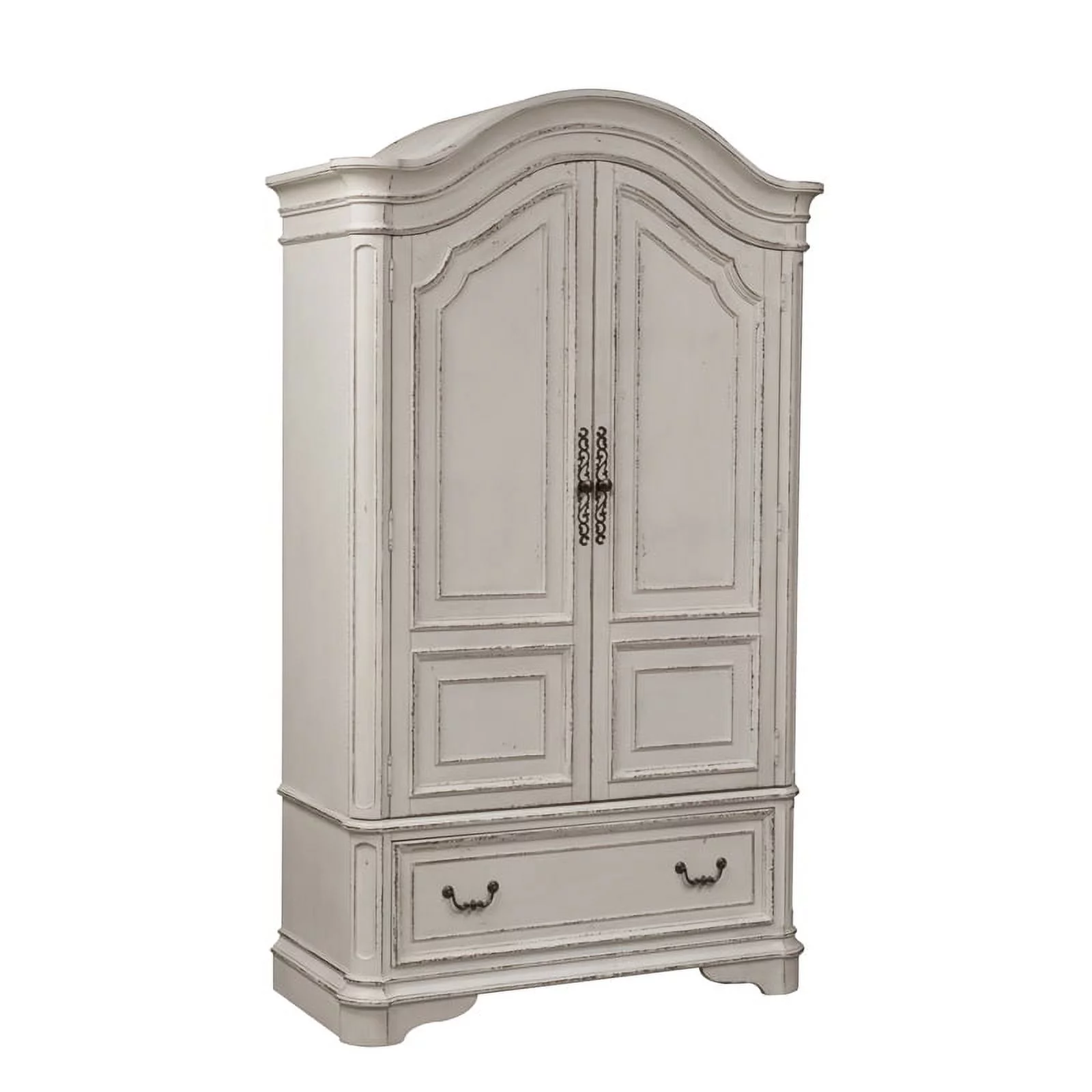 2 Piece Vinage Distressed Armoire and Dresser Mirror Set in White
