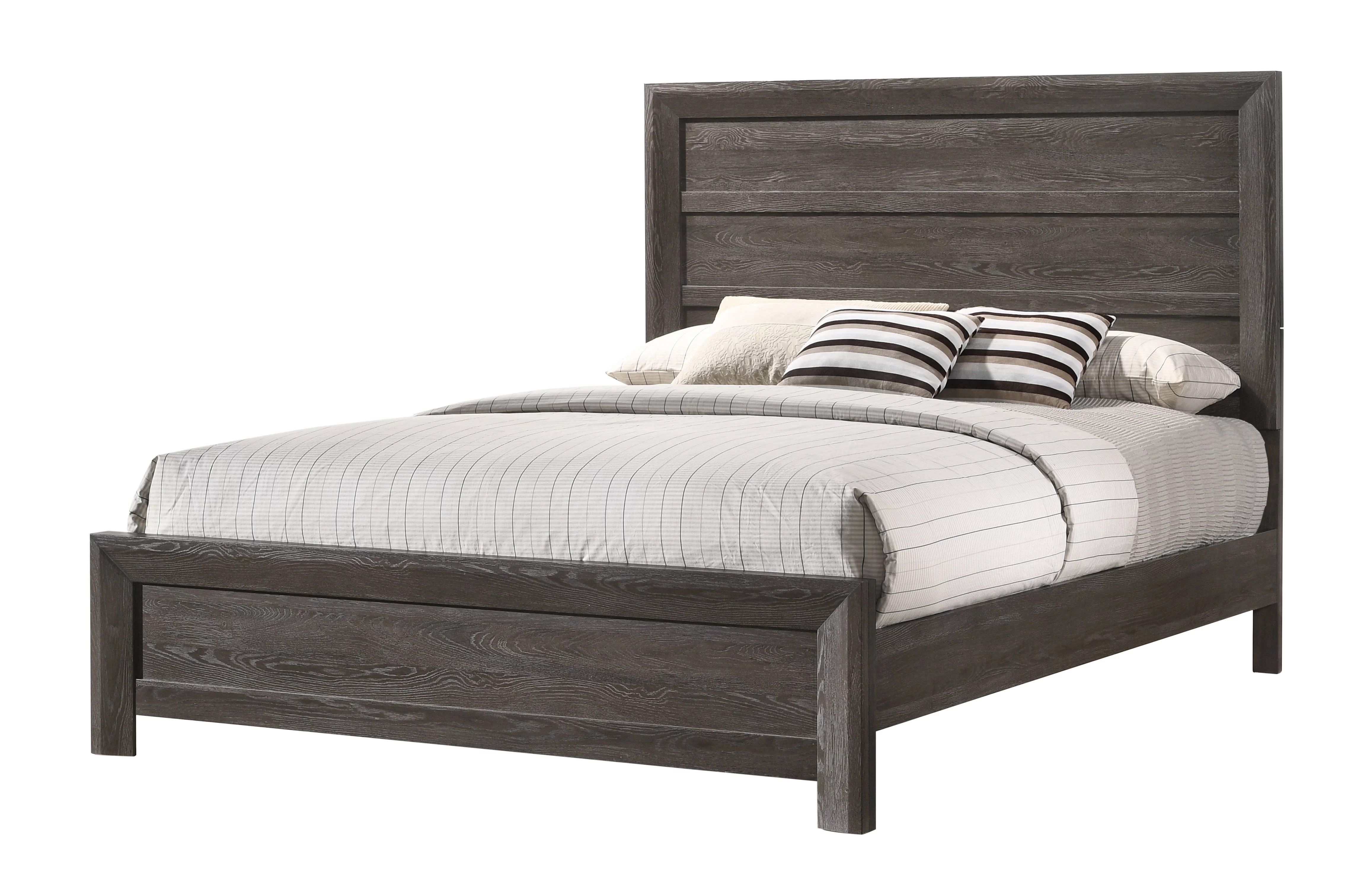 6pc King Size Contemporary Style Master Bedroom Set Brown Rustic Finish Bed Dresser Mirror Nightstand
