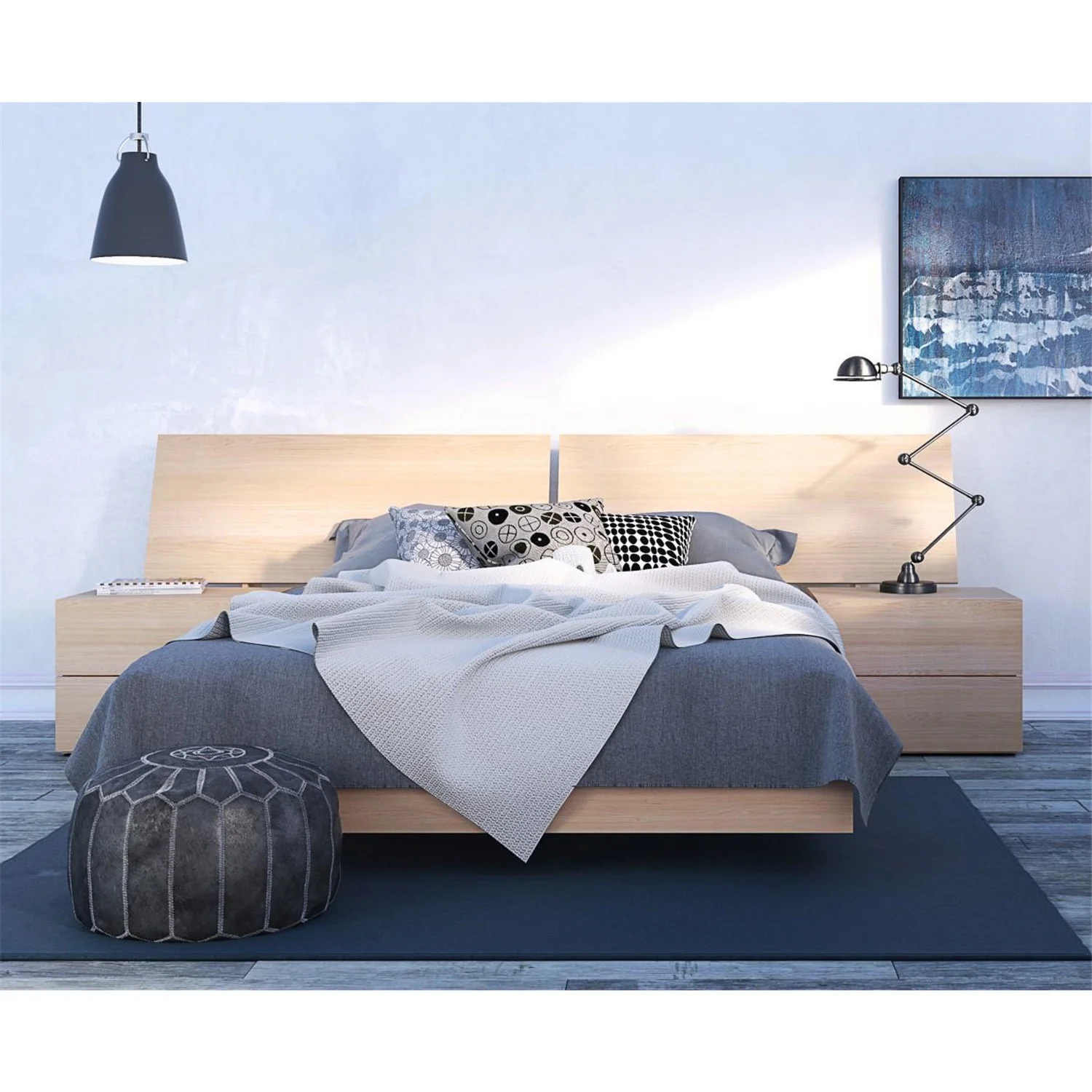 Nexera Kabane Queen Size Bedroom Bunddle - Natural Maple-Size:Queen