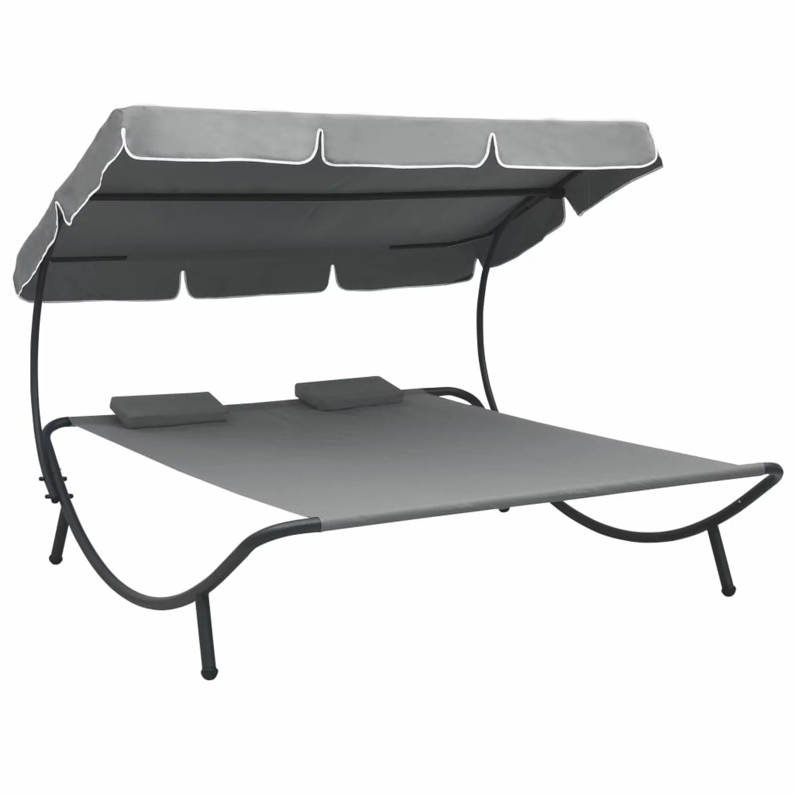 Anself Outdoor Lounge Bed with Canopy and Pillows Patio Daybed Fabric Steel Frame Sun Bed Gray for Patio, Garden, Backyard, Poolside, Balcony 78.7 x 68.1 x 53.1 Inches (L x W x H)