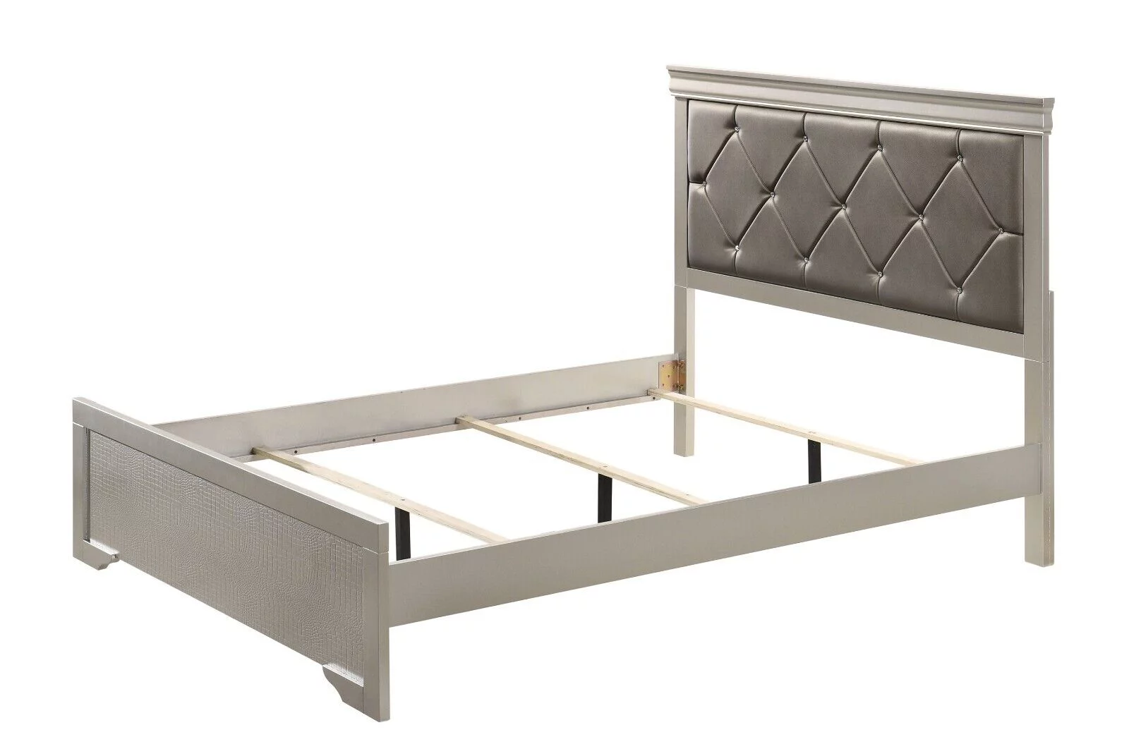 1Pc Silver Finish California King Size Panel Upholstered Button Tufted Headboard Bed Wooden Bedroom Furniture