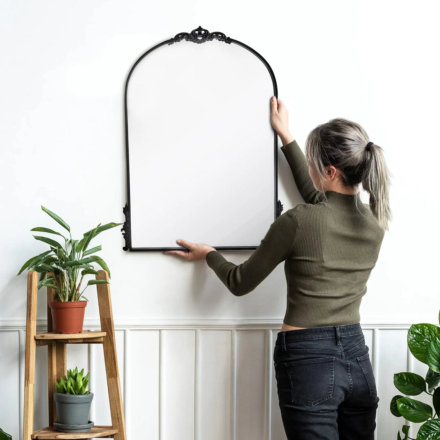 Black Arched Mirror – Arch & Flourish Black Arch Mirror - MDF Back Arched Wall Mirror - Ornate Mirror For Vanity, Living Room Or Event – Home Decor Wall Arch Mirrors