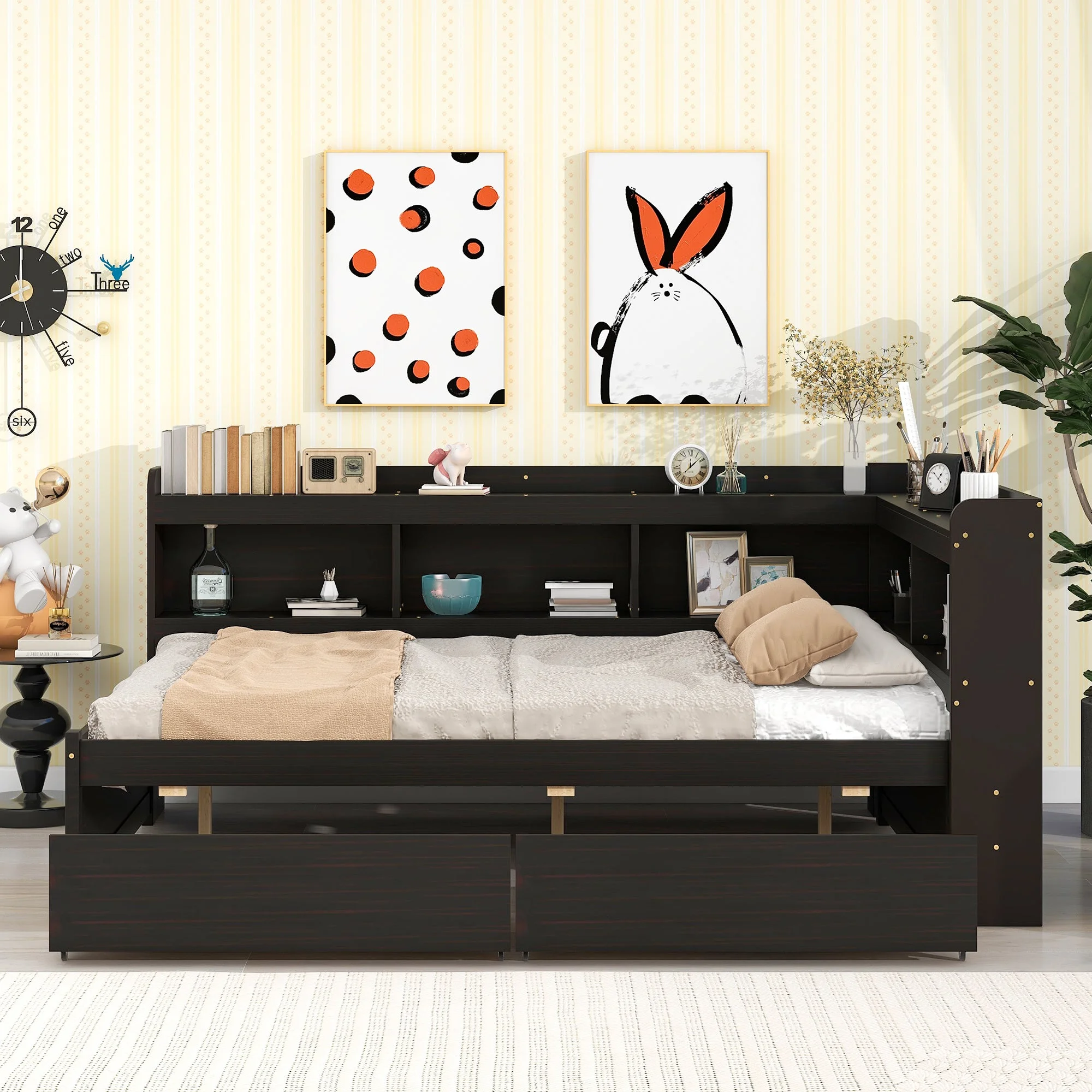 Parker Full Size Daybed with Bookcases -Drawers - Espresso
