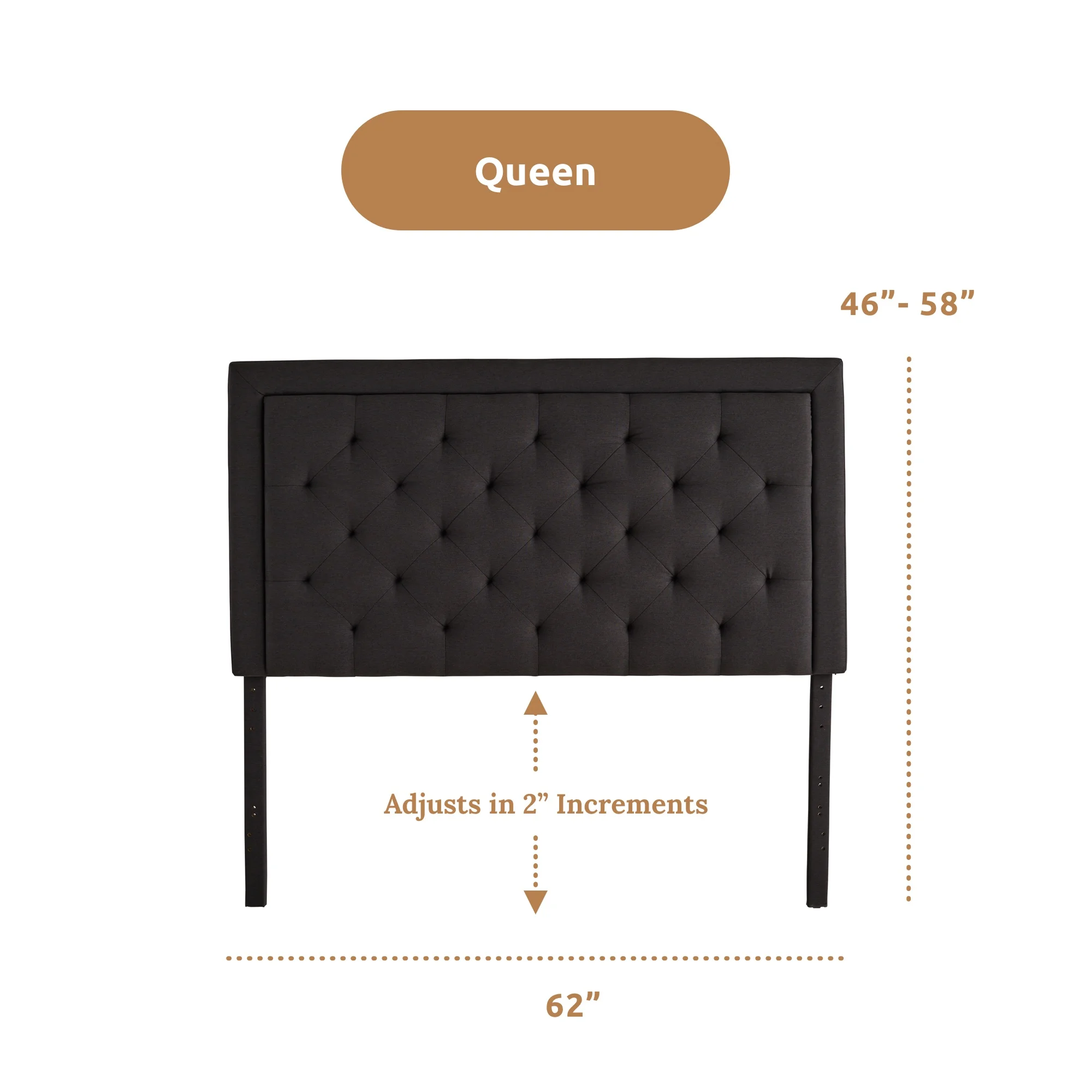 Rest Haven Medford Rectangle Upholstered Headboard with Diamond Tufting, Queen, Charcoal
