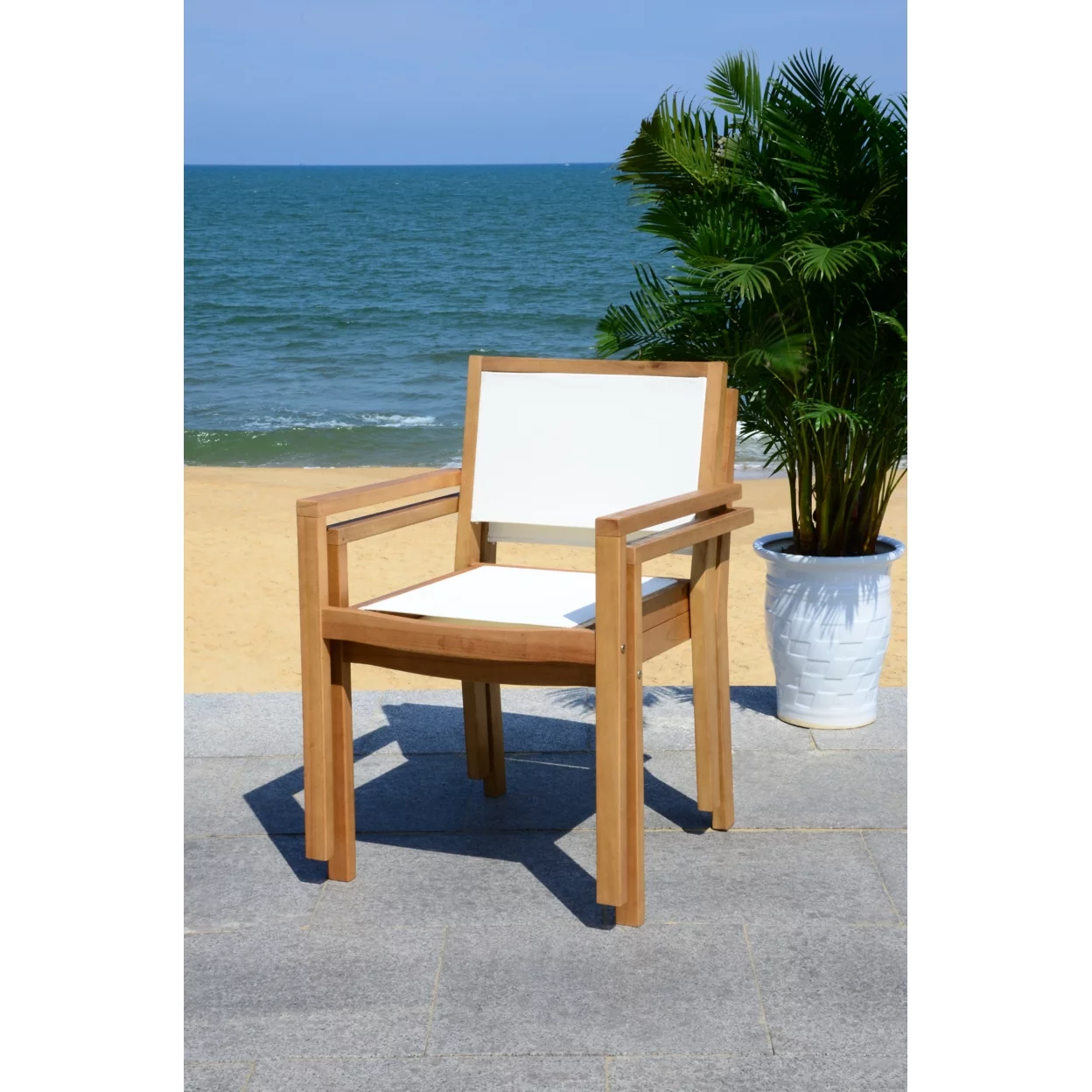 SAFAVIEH Outdoor Collection Chante Round Table 5-Piece Dining Set Natural