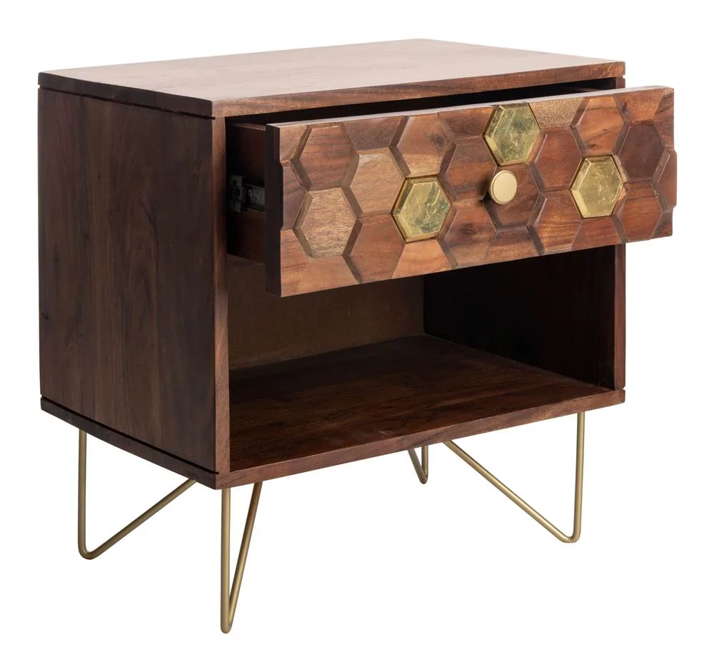 SAFAVIEH Raveena Mid-Century Retro Nightstand, Mix Walnut/Brass