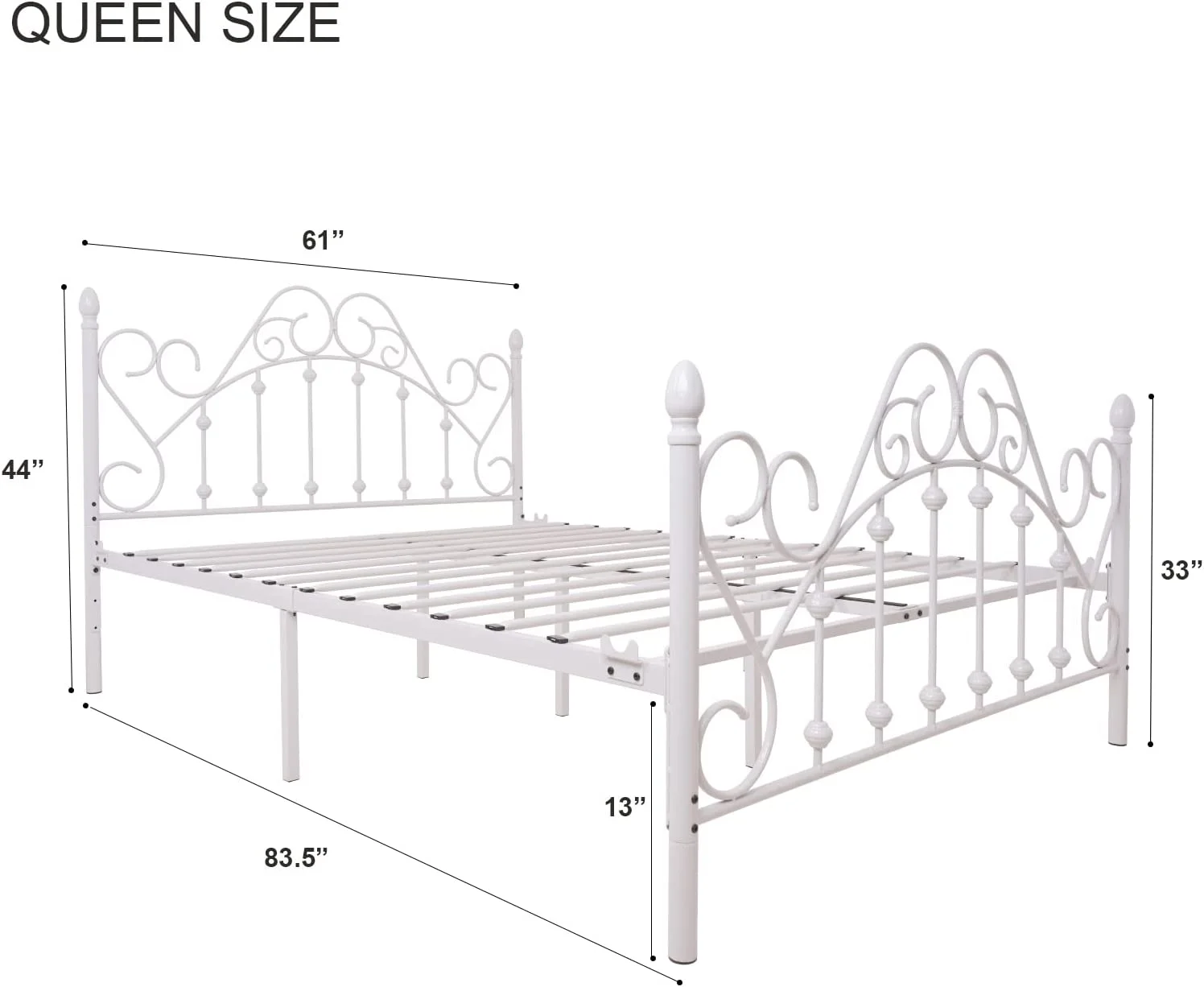 JIAH Platform Metal Bed Frame with Headboard and Footboard,Vintage Style Mattress Foundation, No Box Spring Required, Black,Queen.