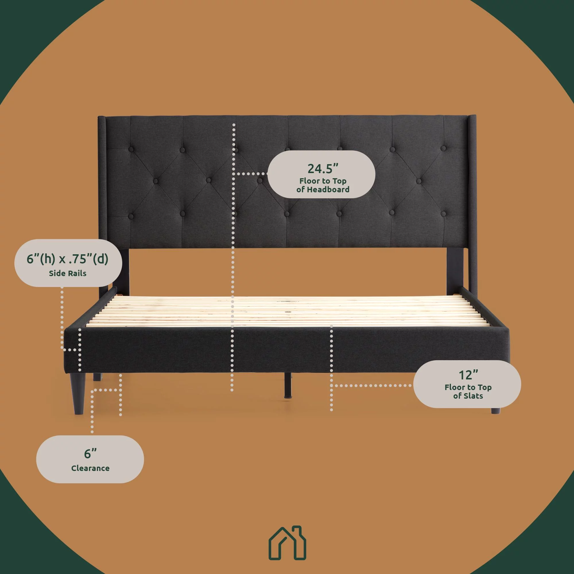 Rest Haven Astoria Wingback Tufted Upholstered Bed, Queen, Gray