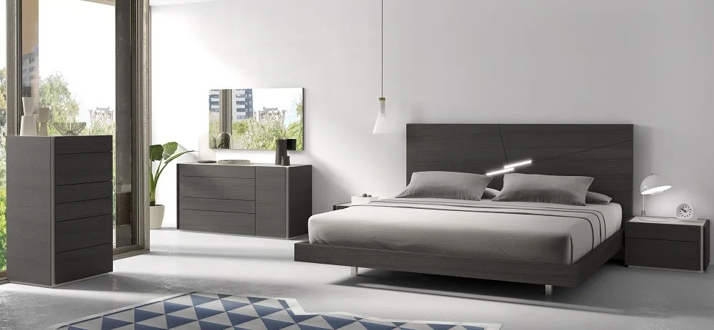 J&M Furniture Faro Premium Bedroom Set in Wenge with Light Grey with 6 piece queen bed, chest, dresser, mirror and 2 nightstand, queen bedroom set