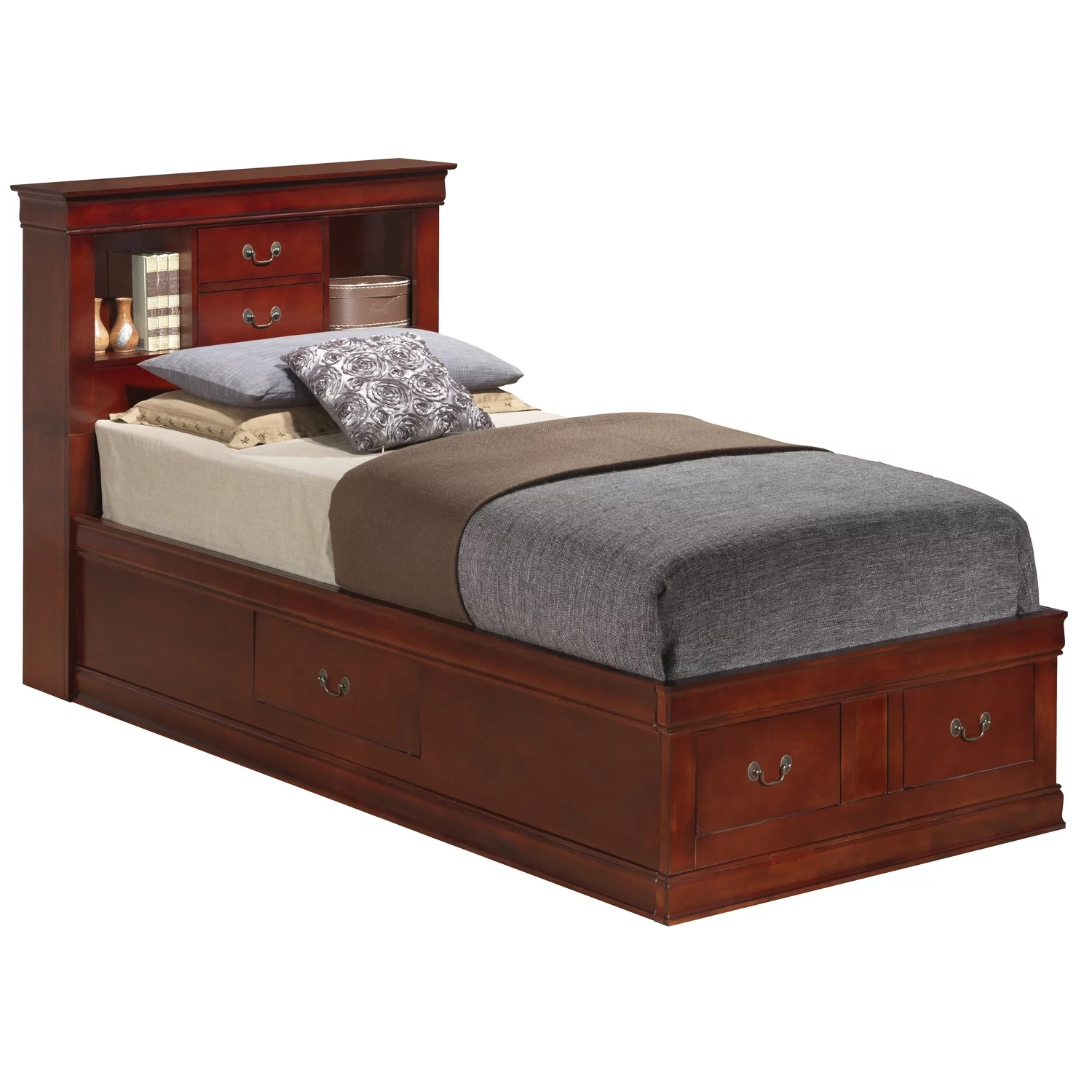 Homestock Southwestern Style G3100B-TSB Twin Storage Bed , Cherry
