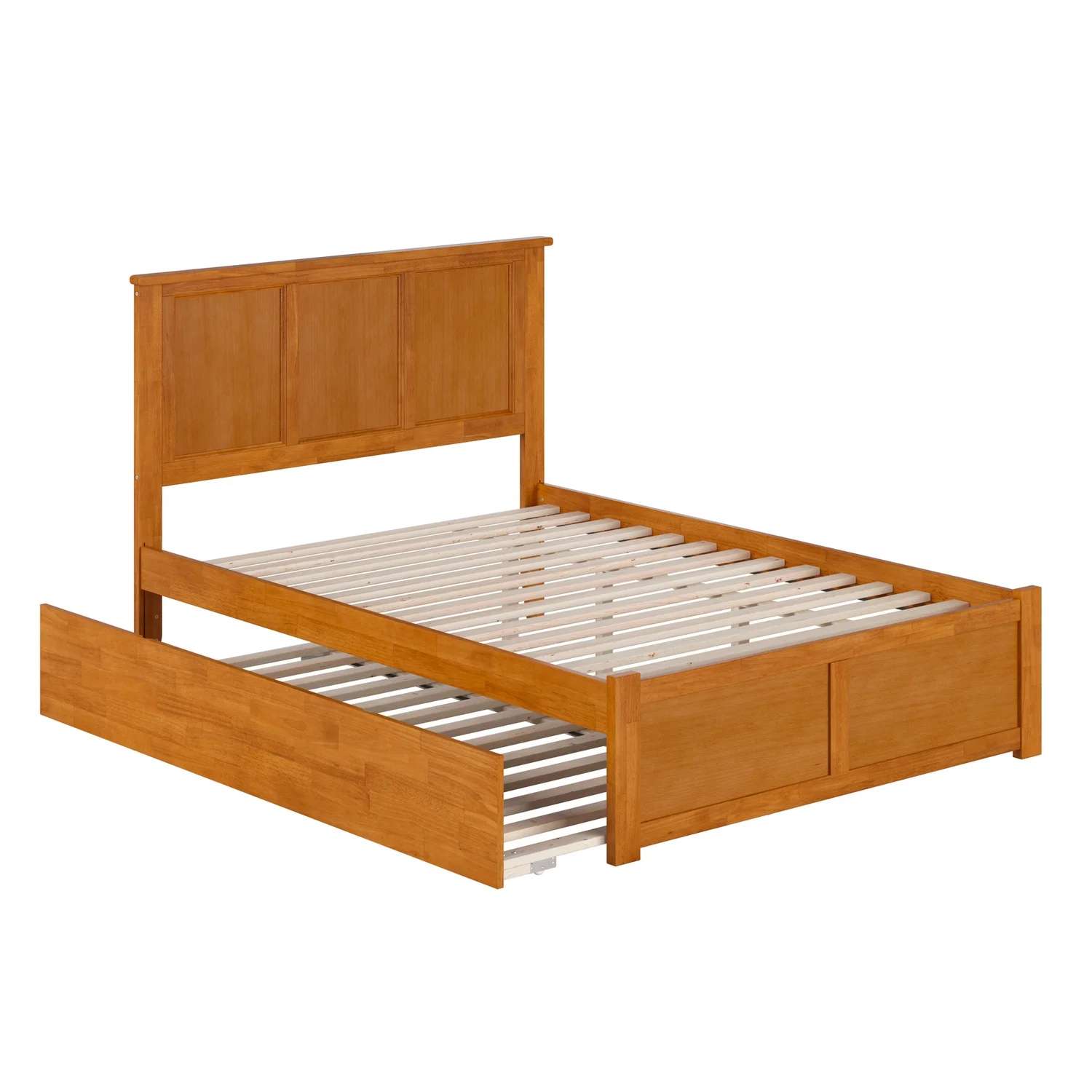 Madison Full Wood Platform Bed with Footboard and Twin Trundle in Light Toffee