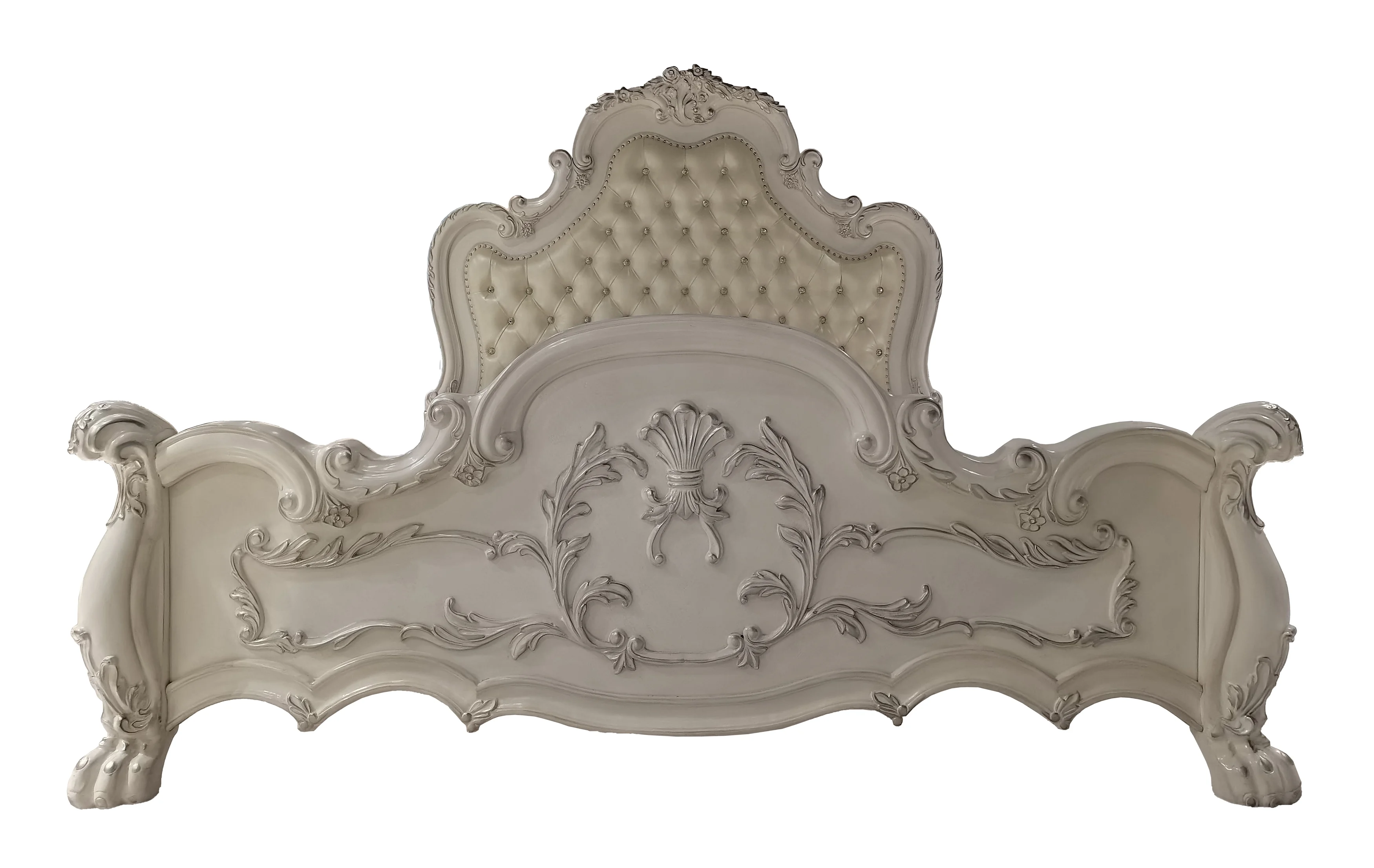 ACME Dresden Upholstered Tufted Bed with Nailhead Trim in Bone White