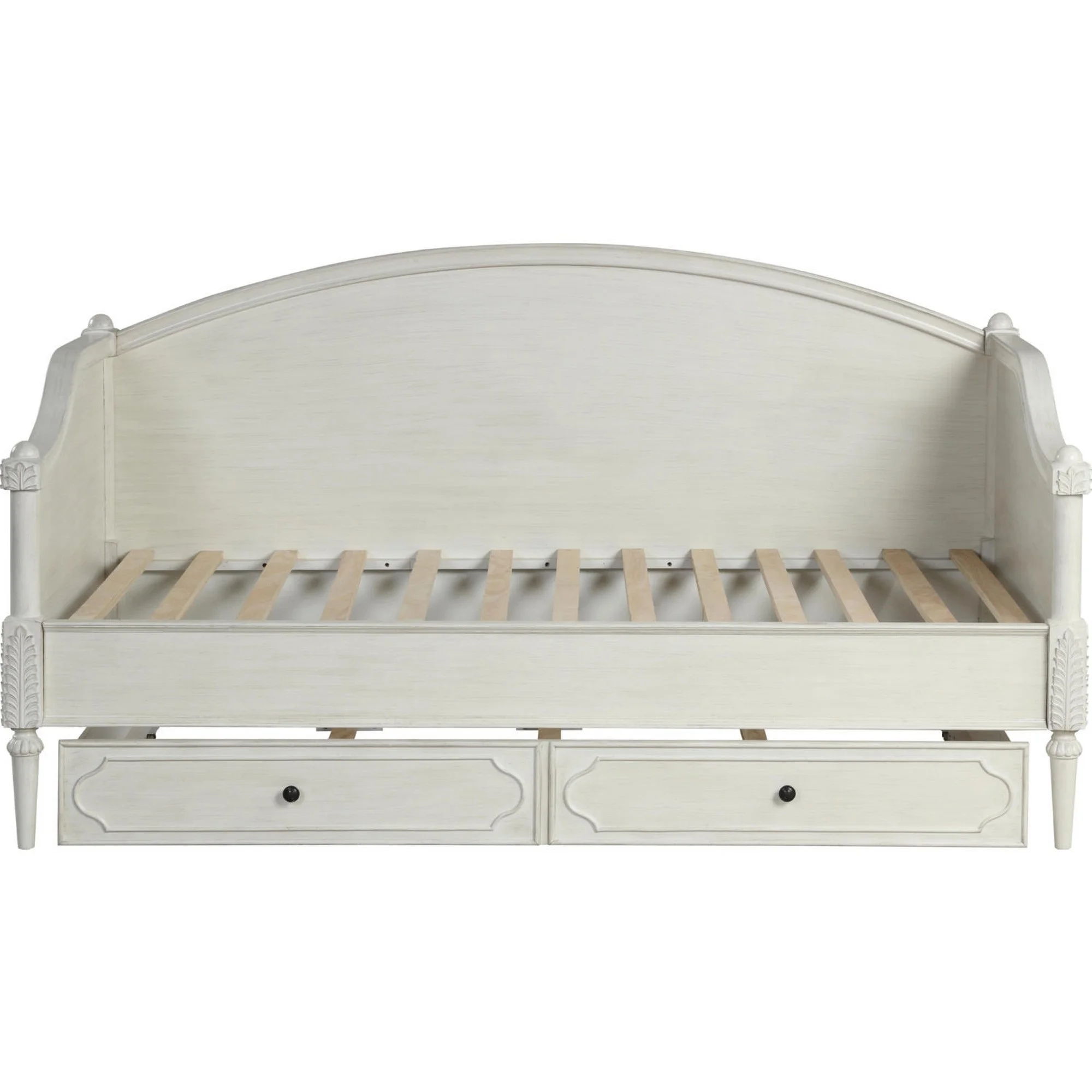 Classic Full Size Day Bed, Slatted Support, Floral Trim, Turned Legs, White