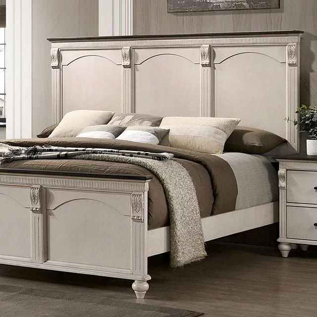 Transitional Antique White Solid Wood King Bedroom Set 6pcs FOA CM7182 Agathon