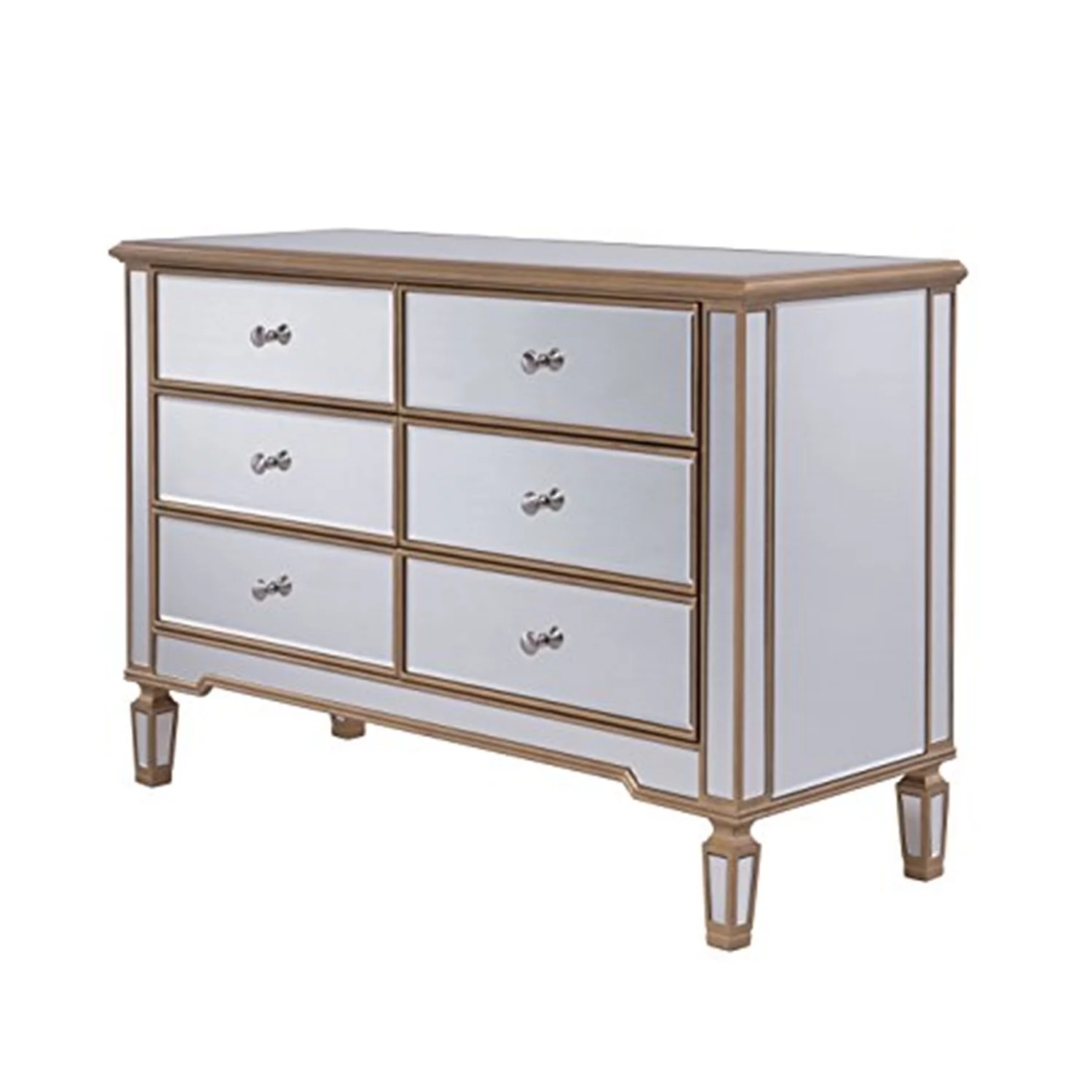 Elegant Decor 6 Drawer Dresser Gold Paint - Hand Rubbed - Antique Gold - 48 x 18 x 32 in.