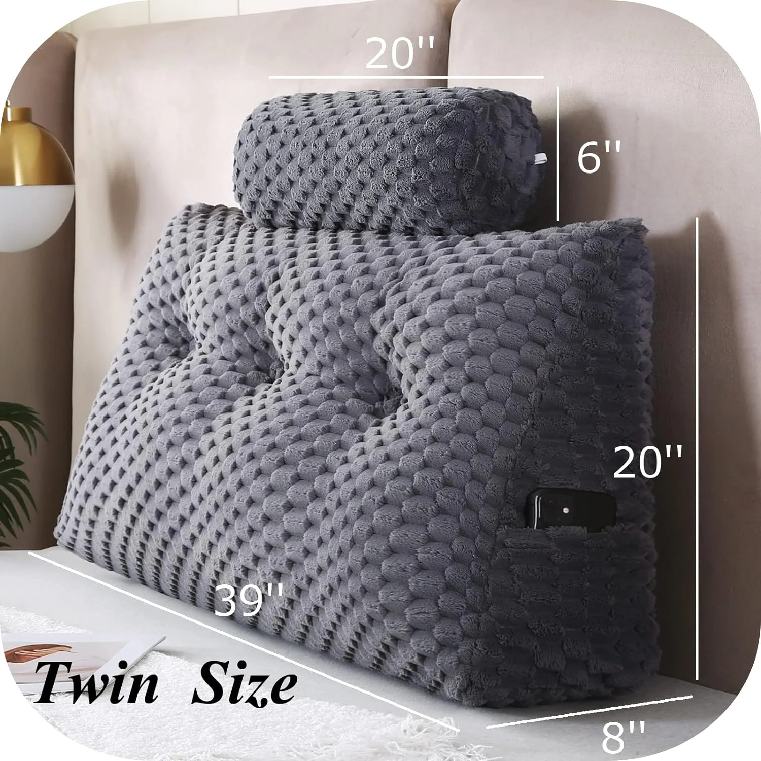 OUWI Wedge Headboard Pillows + Head Roll Pillow Bed Wedge Pillow for Headboard Large Bolster for Bed Rest Reading Pillows Backrest Pillows for Sitting in Bed Backrest Positioning Support