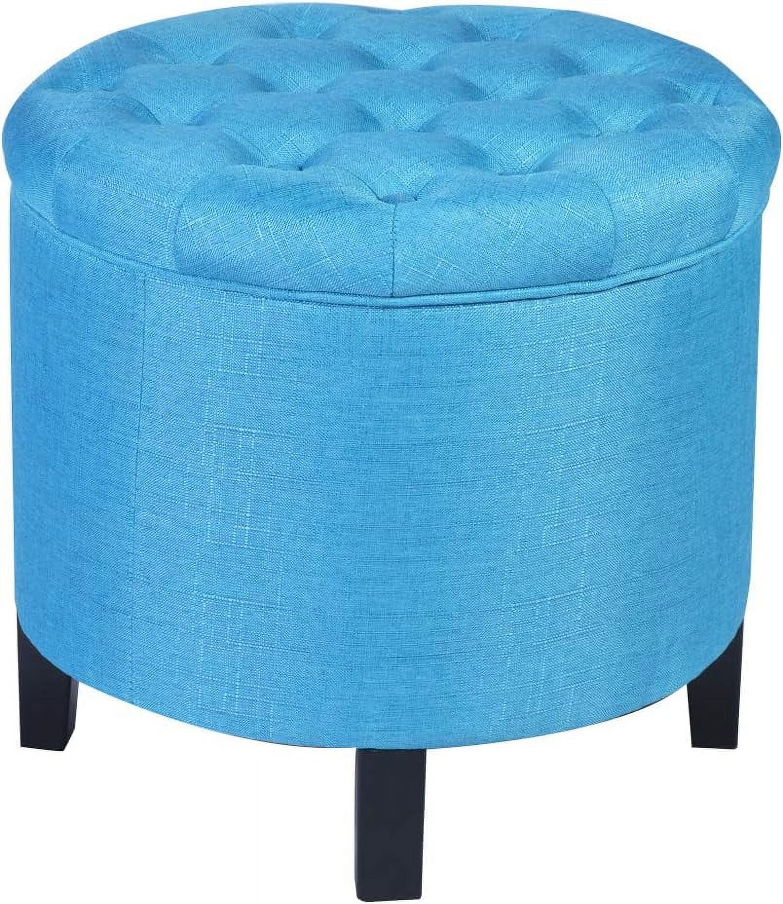Button Tufted Modern Storage Stool, Round Ottoman With Fabric Suitable For Living Room Bed Room Children‘S Room (Blue)