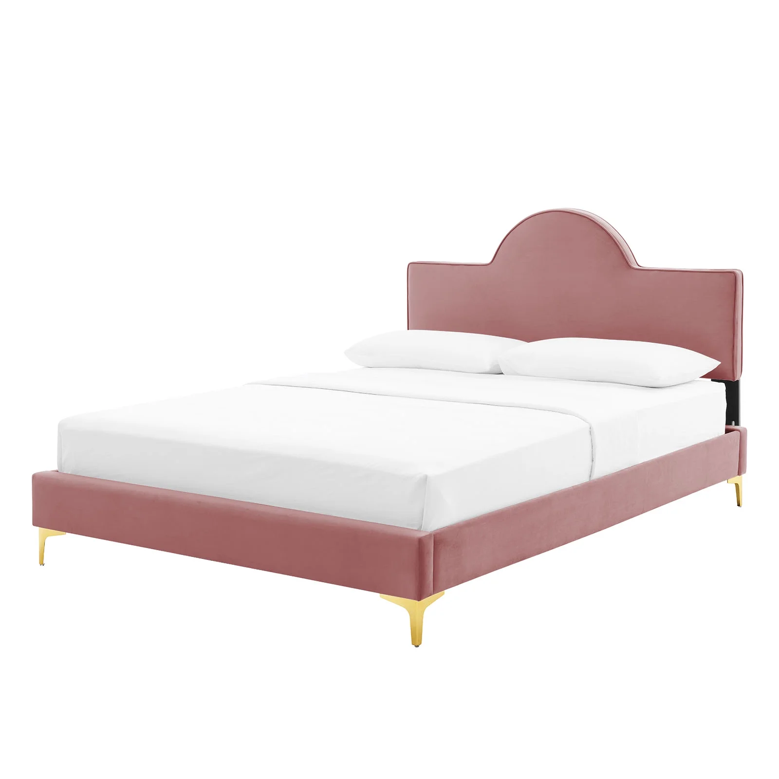Platform Bed Frame, King Size, Pink, Velvet, Modern Contemporary, Bedroom Master Guest Suite Room