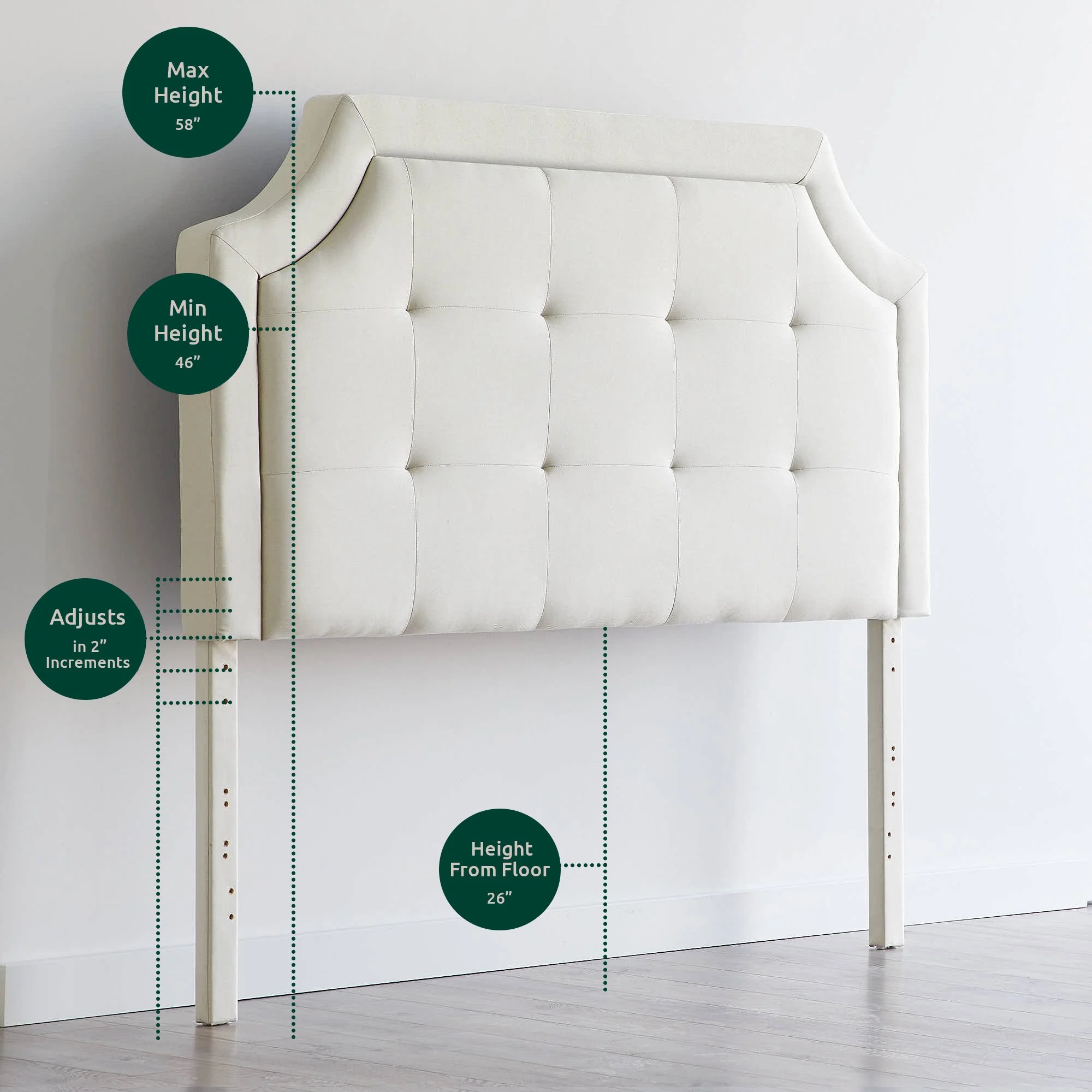 Rest Haven Scallop Edged Upholstered Headboard, Twin/Twin XL, Black