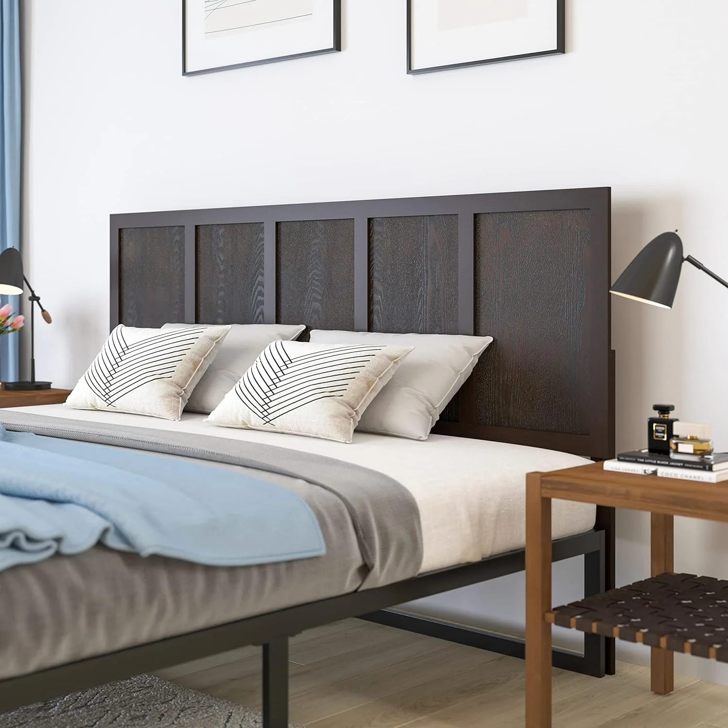 Grady King Size Raised Panel Wooden Adjustable Headboard In Dark Brown