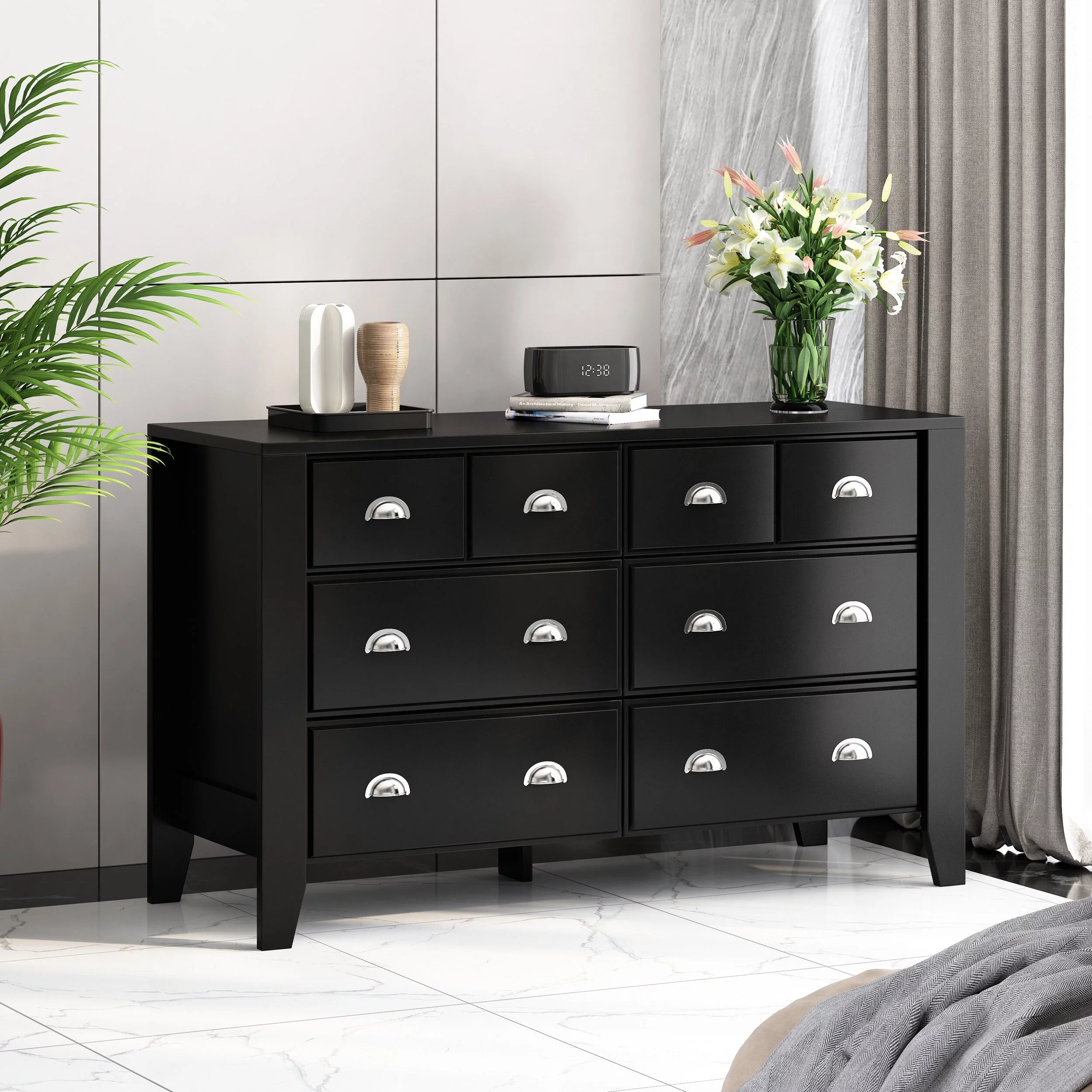 Christopher Knight Home Foisy Faux Wood 6 Drawer Double Dresser by Black Dark Wood