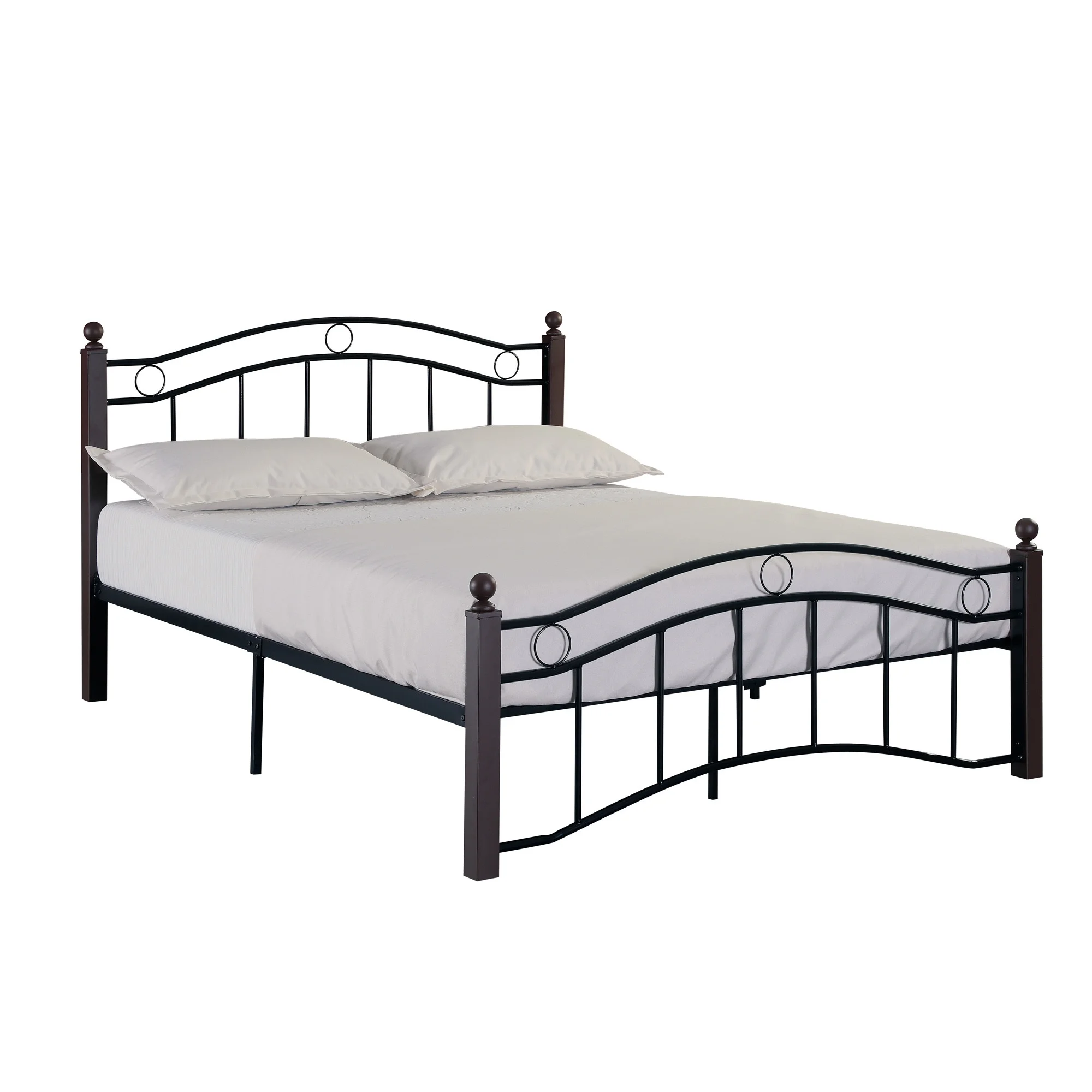 Momspeace Queen Size Metal Platform Bed Frame with Headboard and Footboard Steel Slat Support, Black