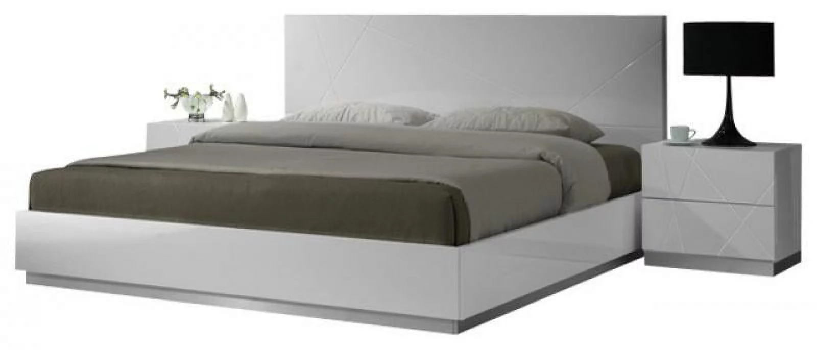 White Lacquer Finish Platform Queen Size Bedroom Set 5Pc J&M Naples Contemporary