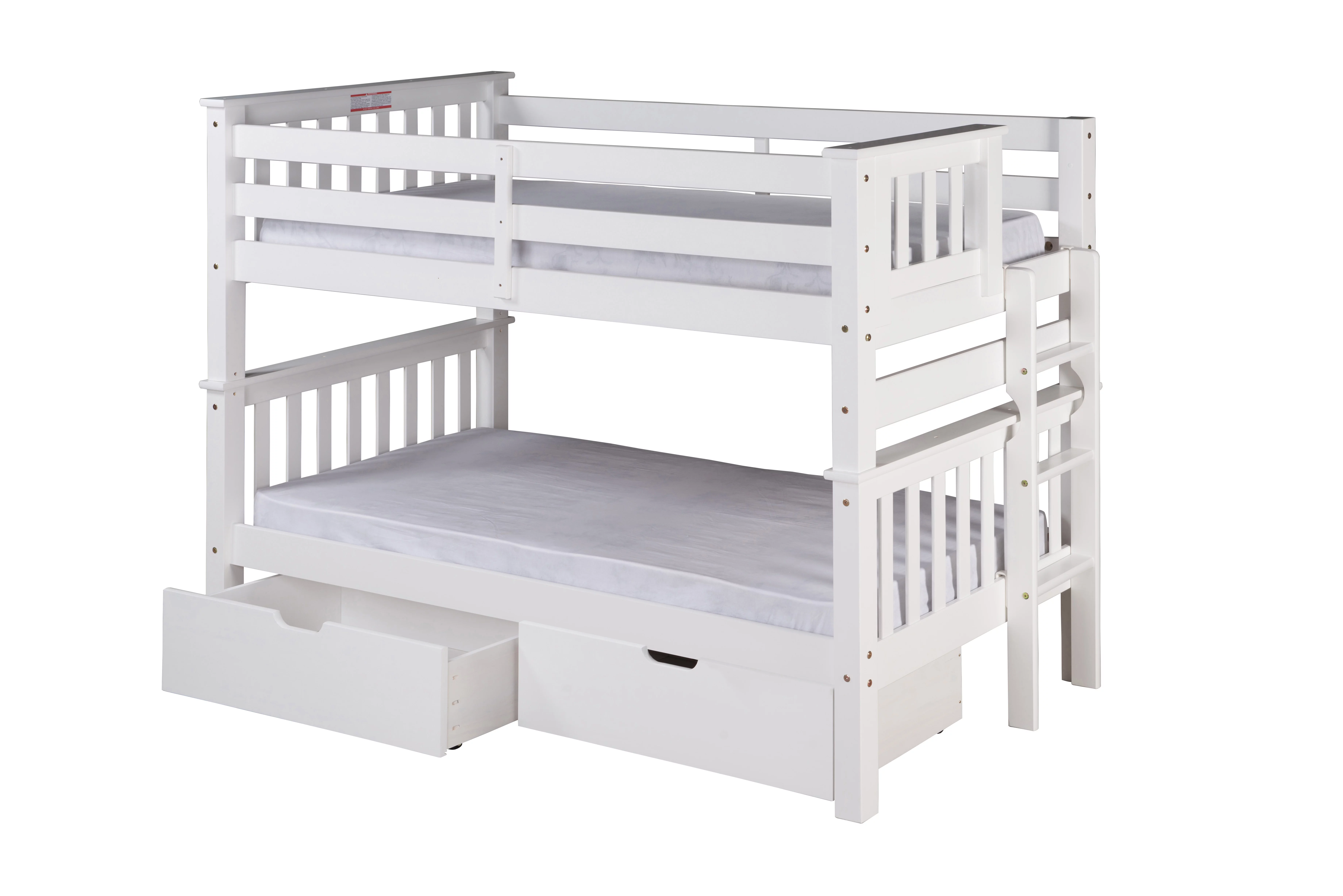Santa Fe Mission Low Bunk Bed Twin over Twin - Bed End Ladder - Multiple Finishes - with Under Bed Drawers