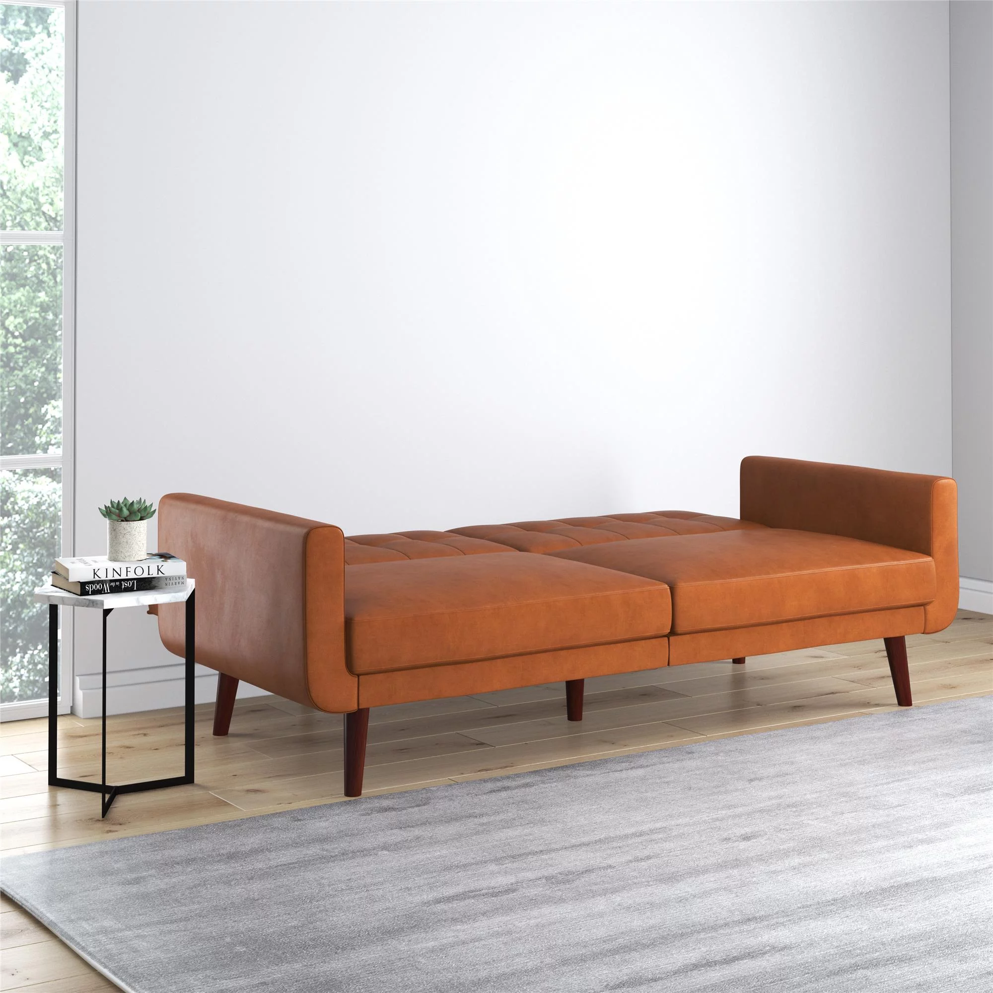 Better Homes & Gardens Nola Modern Futon, Camel Faux Leather