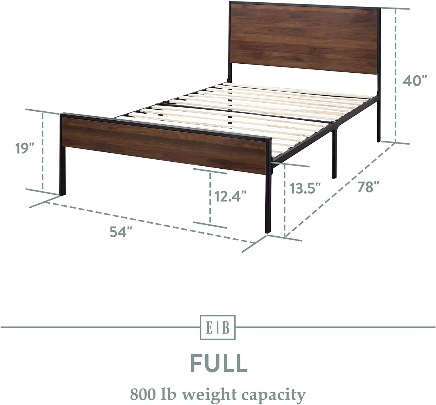 YINCHEN Bed Frame - Metal Platform Bed - Wood Headboard and Footboard - Box Spring Optional, Full, Brown Oak