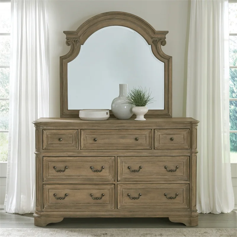 Magnolia Manor Dresser & Mirror in Weathered Bisque