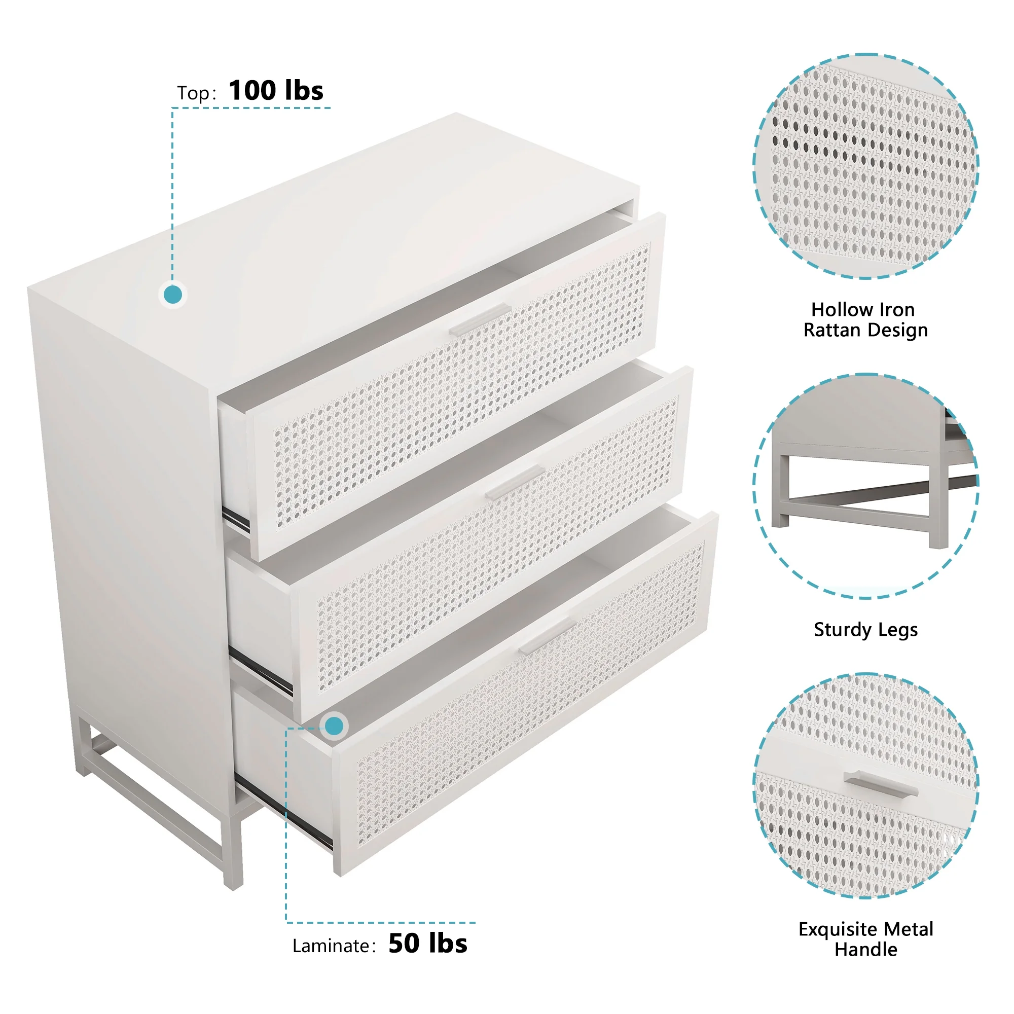 Giratree 3 Drawer Dressers for Bedroom, White, 30