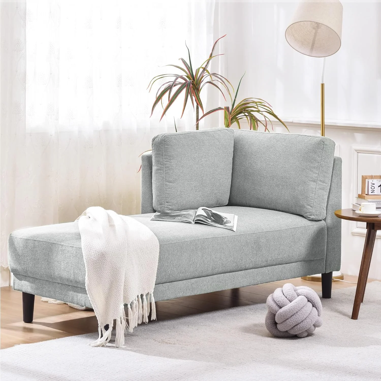 Sofa Chaise Louge For Idoor Chaise Fabric Upholstered Chair Bed For Office Bedroom (Gray, 65.25