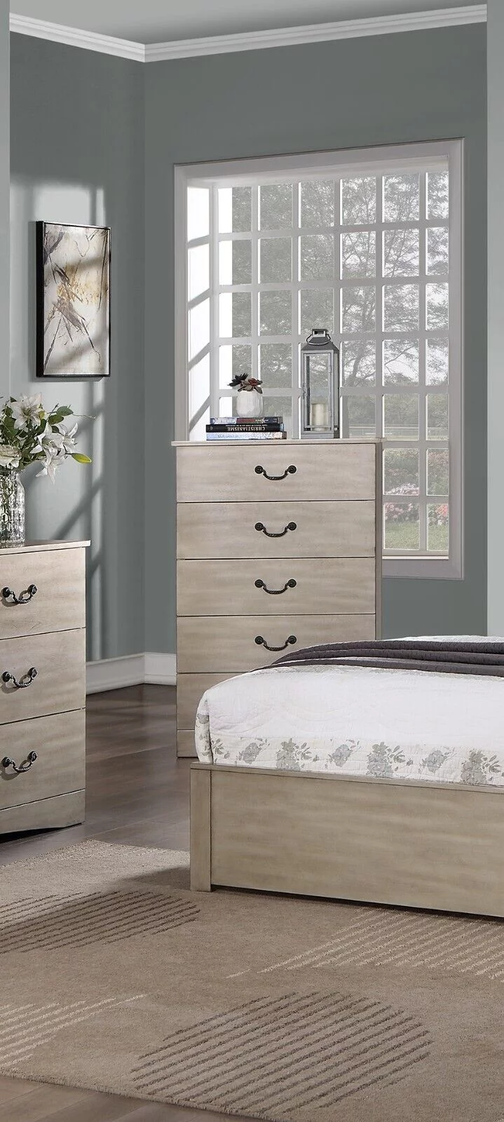 Bedroom Queen Size Bed 6pc Set Dresser Mirror Nightstands Chest Light Tan Hue Finish Panel Headboard Gorgeous Bed