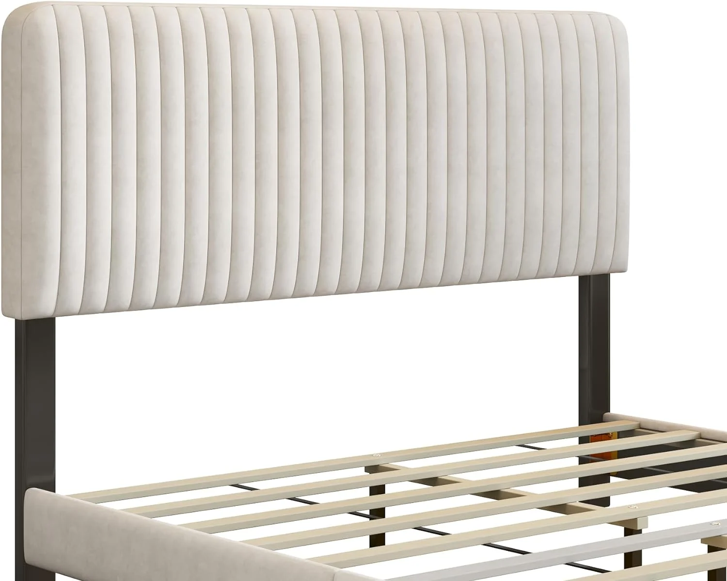 Full Size Bed Frame with Vertical Channel Tufted Wingback Headboard,Platform Upholstered in Velvet Fabric,Mattress Foundation Wooden Slats & Metal Support,Easy Assembly