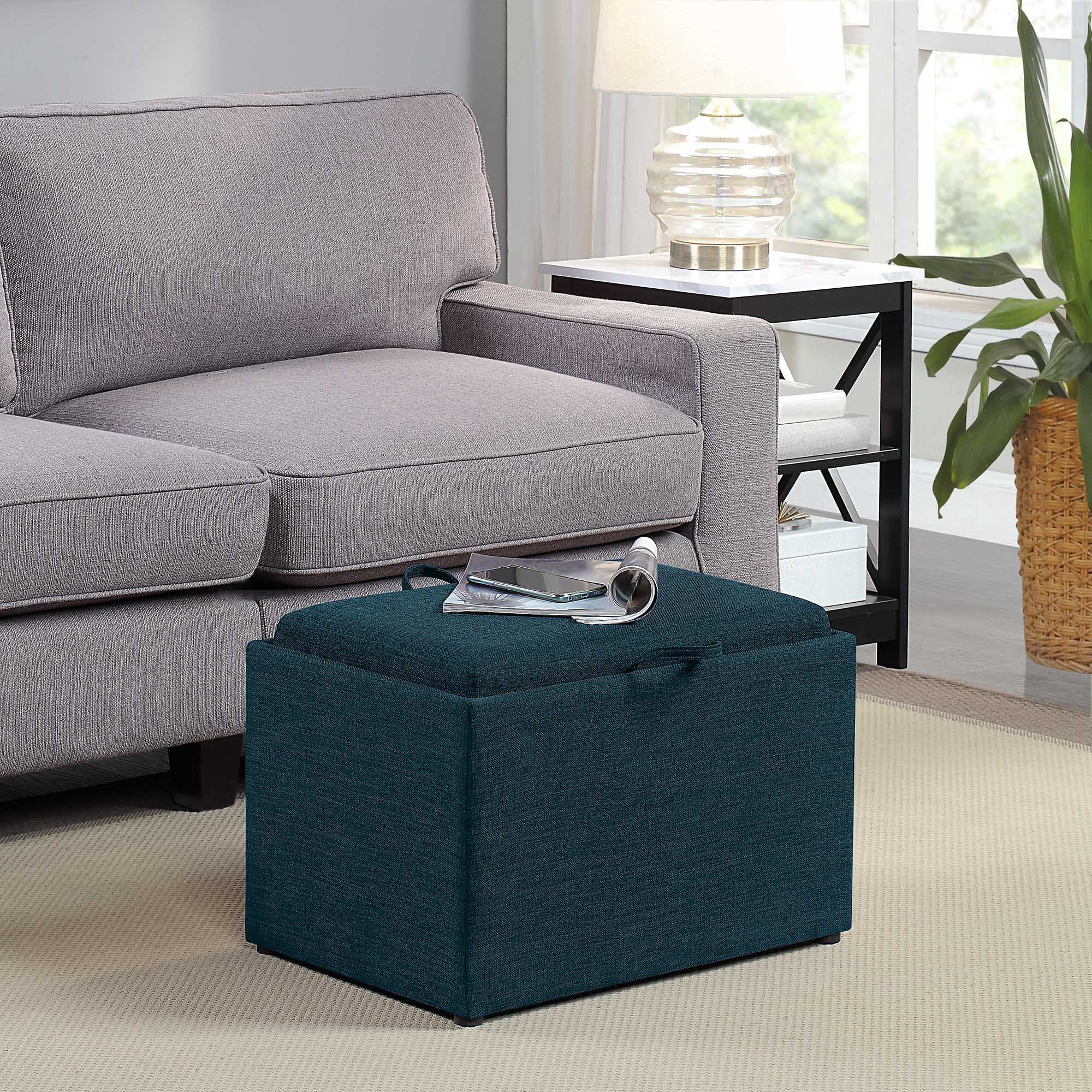 Convenience Concepts Designs4Comfort Accent Storage Ottoman with Reversible Tray, Dark Blue Fabric